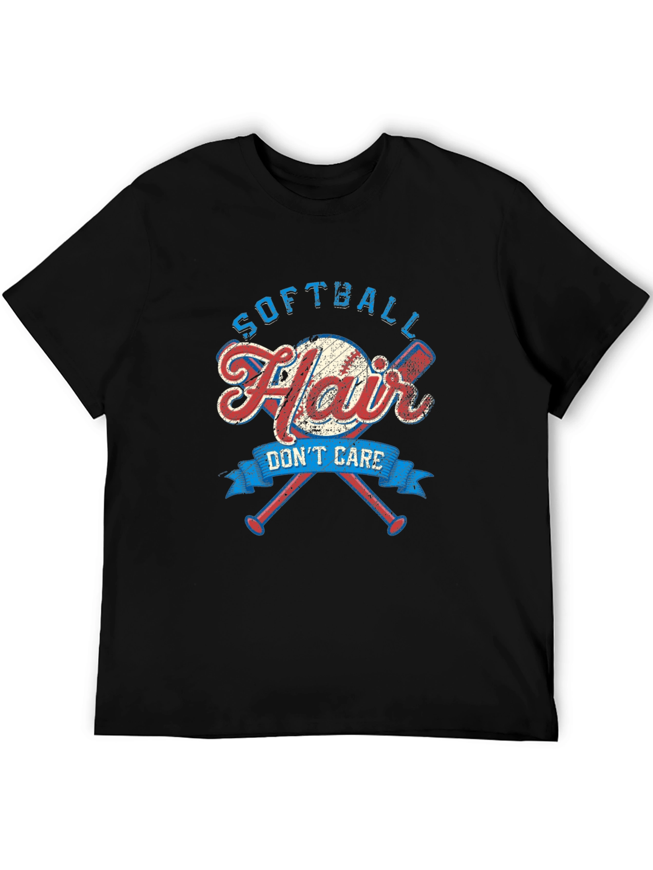 Black Softball Hair Don't Care Graphic Tee view 5