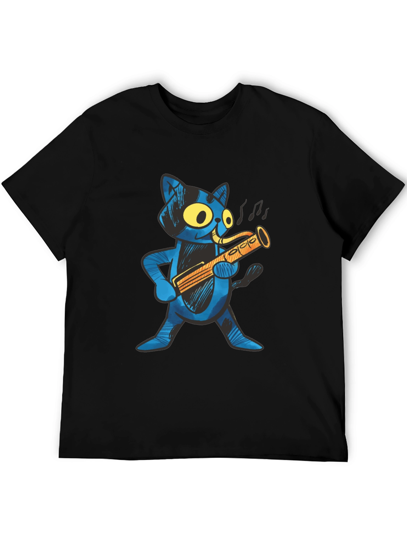 Black Cool Cat Saxophone Player T-Shirt view 5