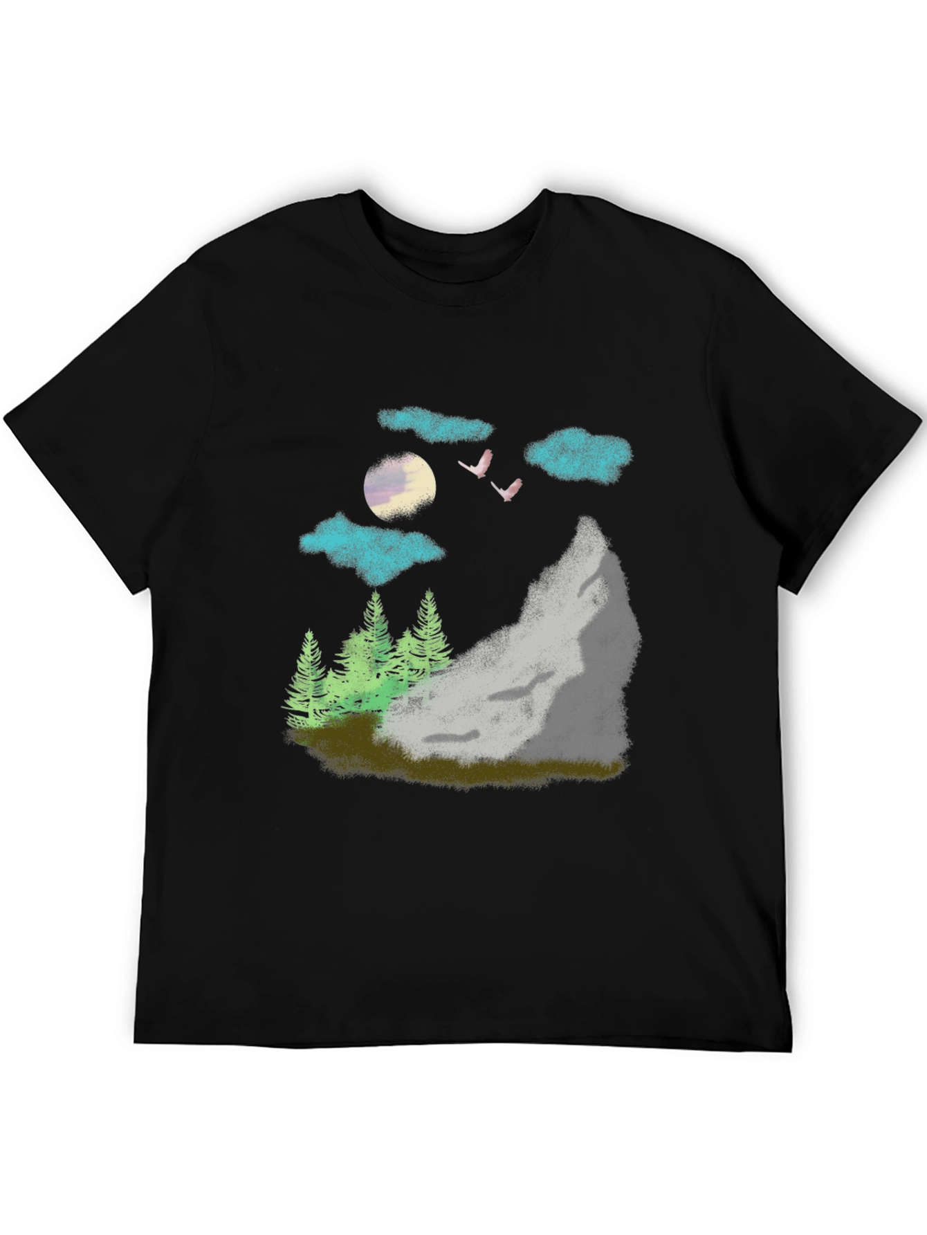 Black Nature Scene Graphic Tee - Black Casual T-Shirt view 5