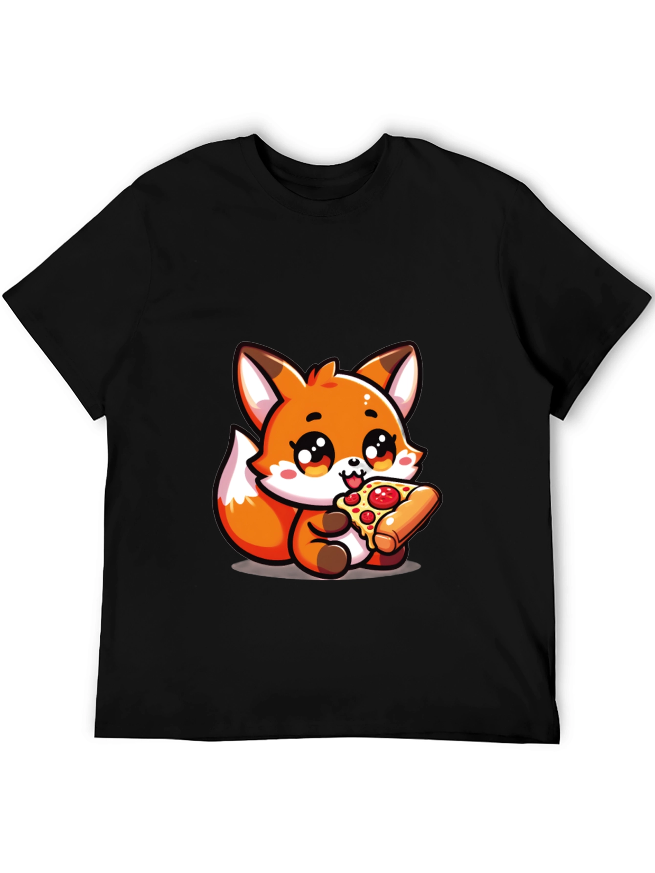 Black Cute Fox Pizza Lover Black T-Shirt view 5