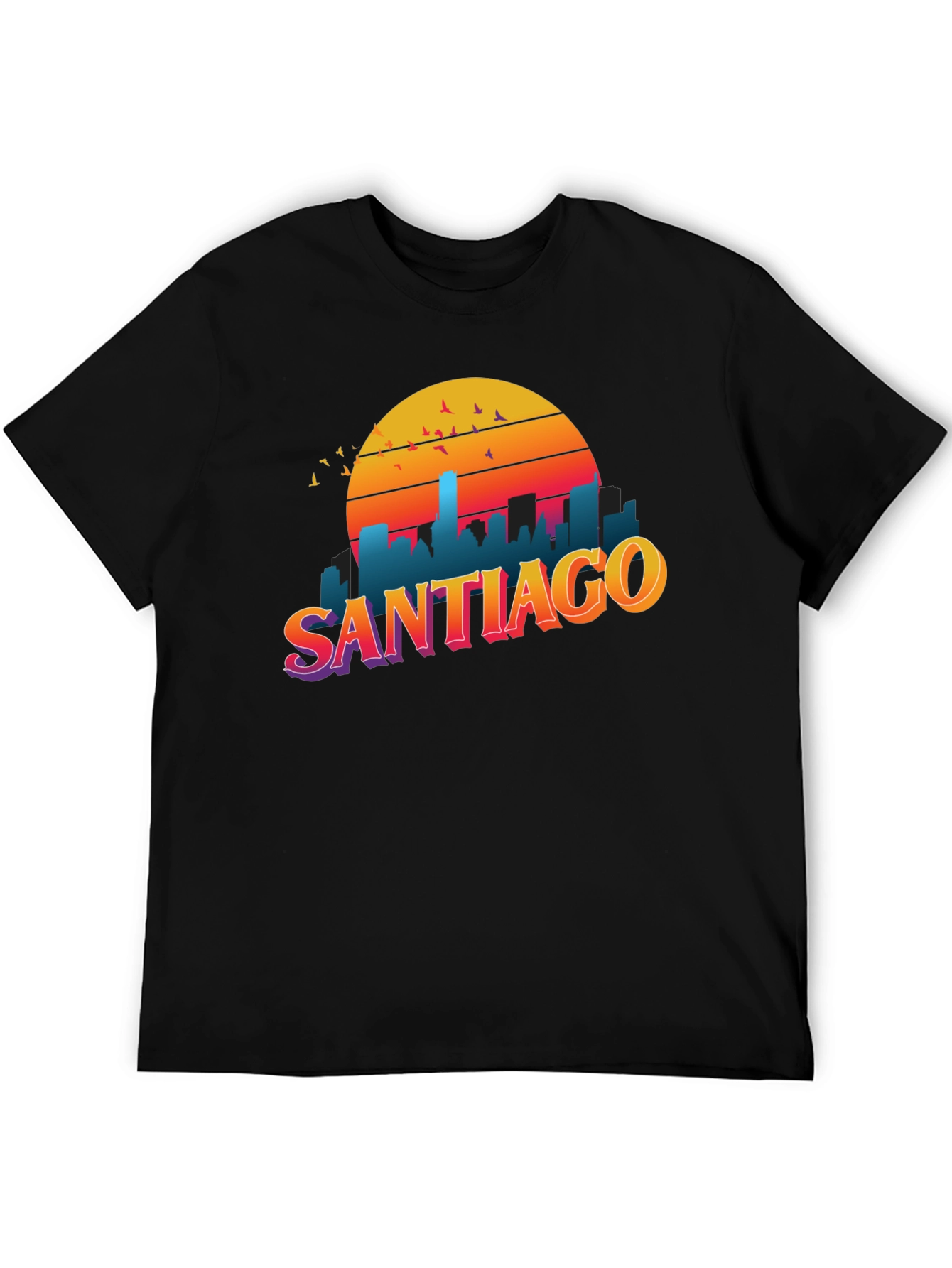 Santiago Sunset Graphic Tee - Retro Style Black T-Shirt - 5