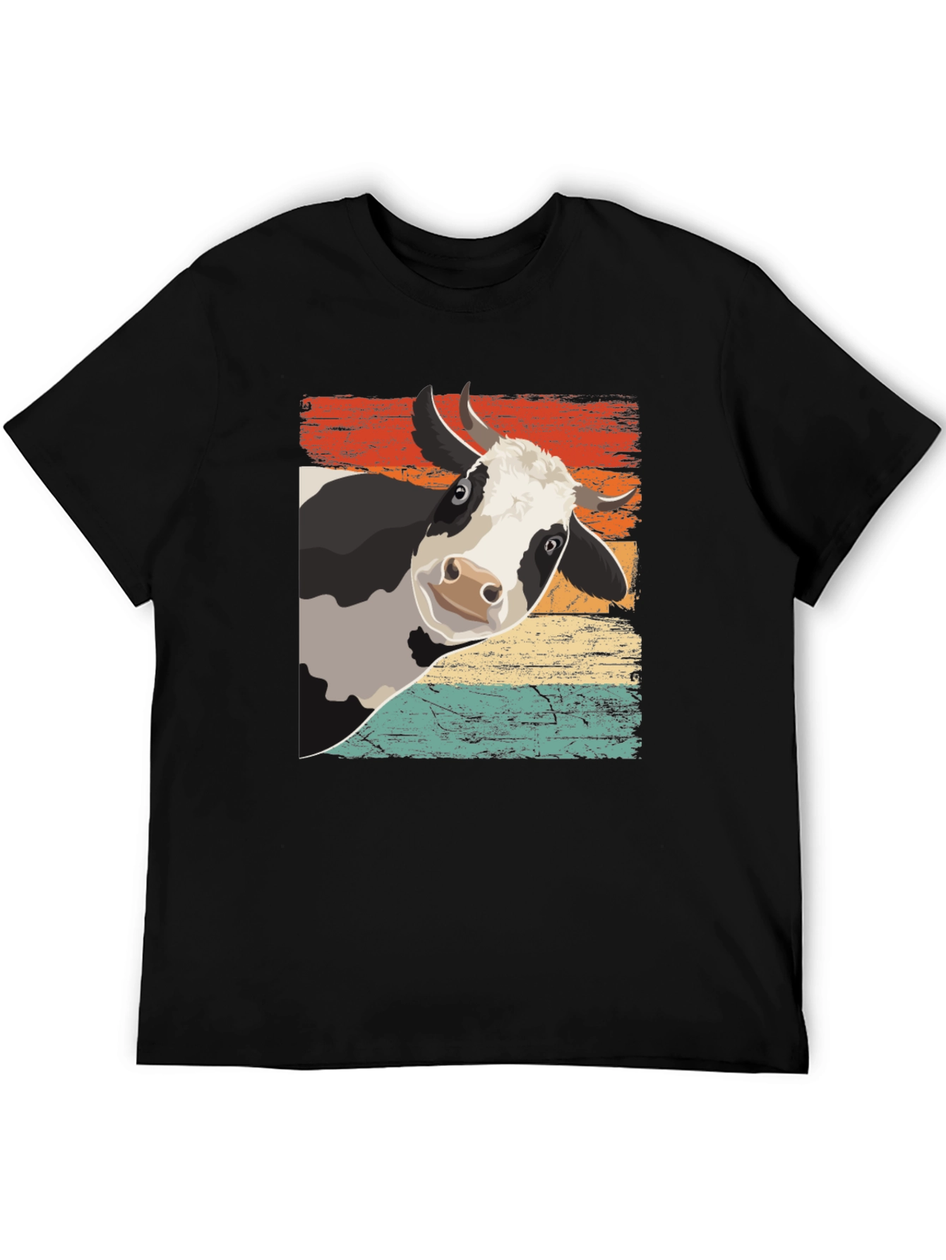 Black Retro Cow Graphic Tee - Black Cotton Blend view 5