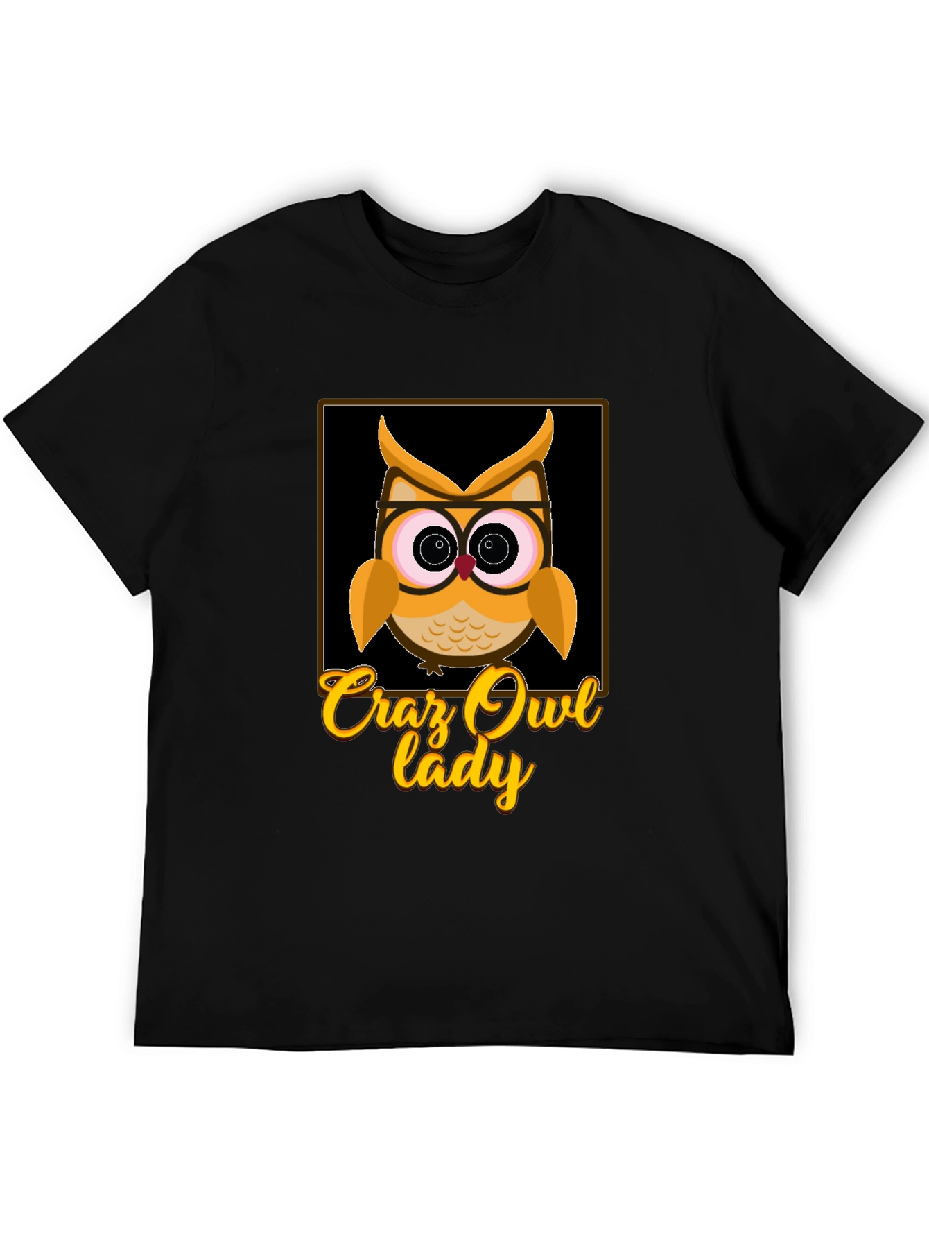 Black Crazy Owl Lady Graphic T-Shirt view 5