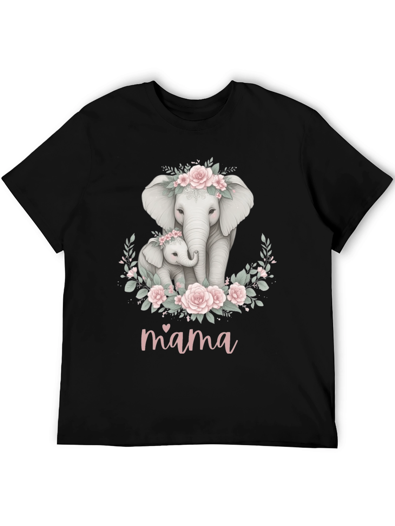 Black Mama Elephant Floral T-Shirt - Adorable Mom Gift view 5