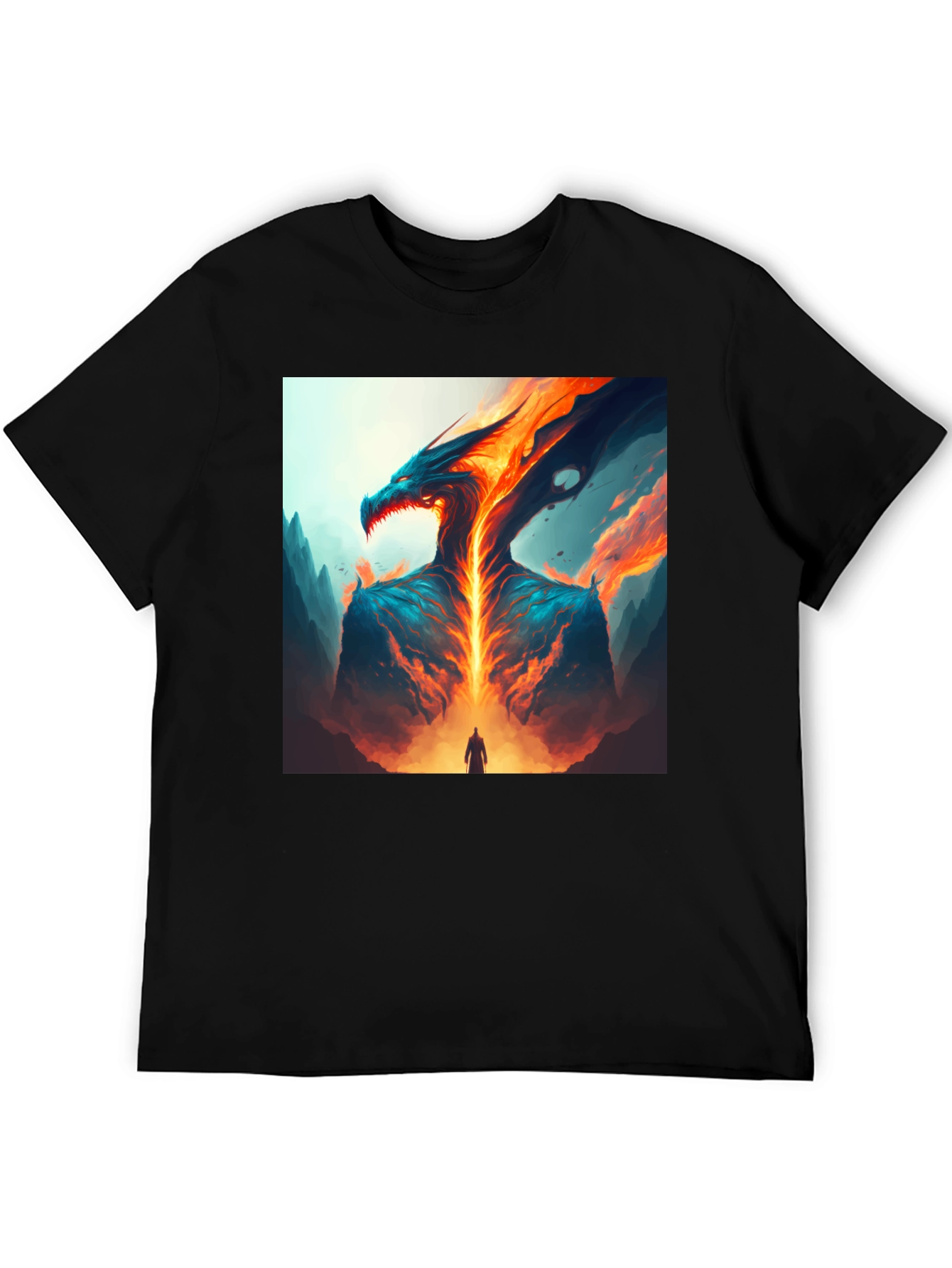 Black Fiery Dragon Graphic Tee view 5