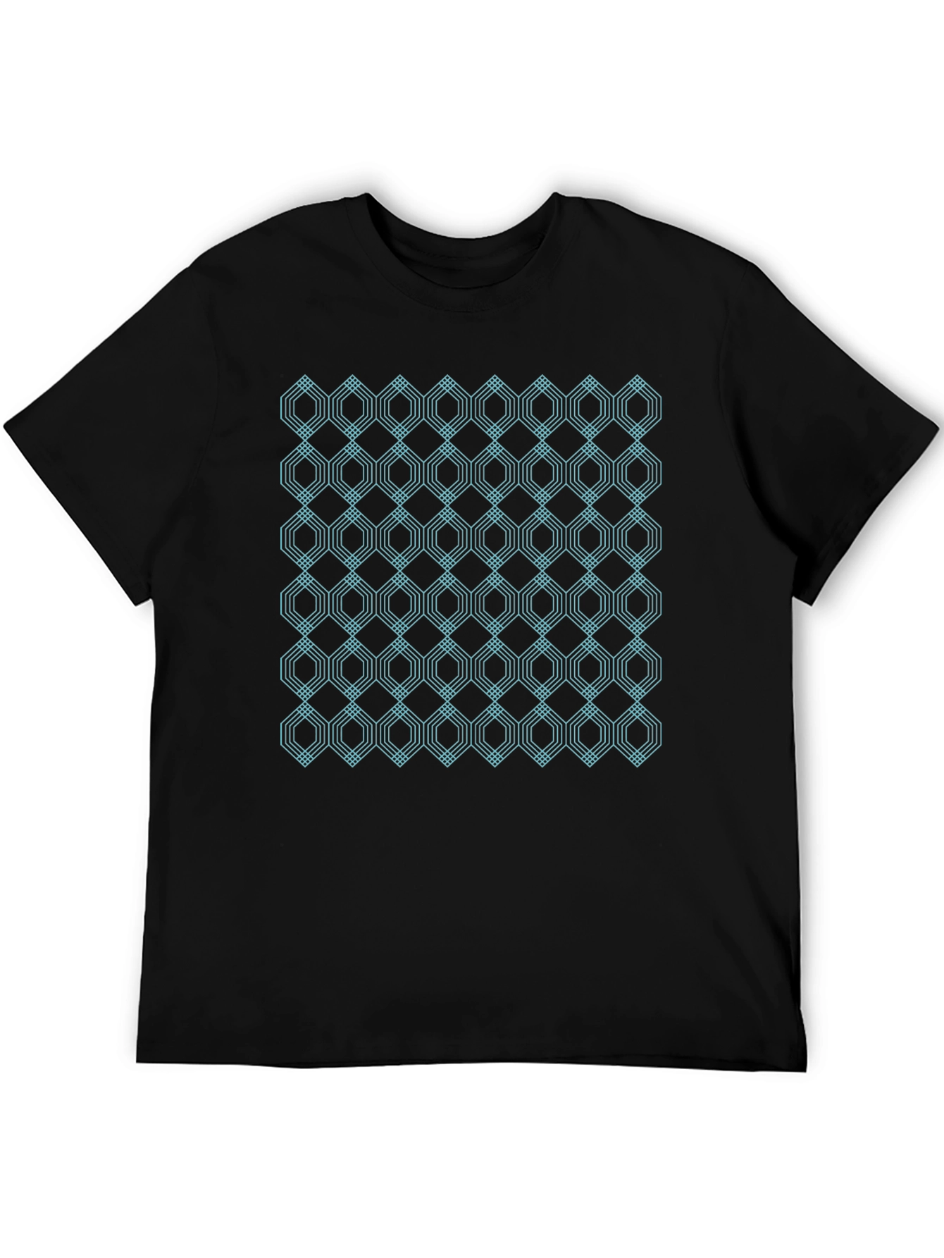 Black Geometric Hexagon Pattern Black T-Shirt view 5