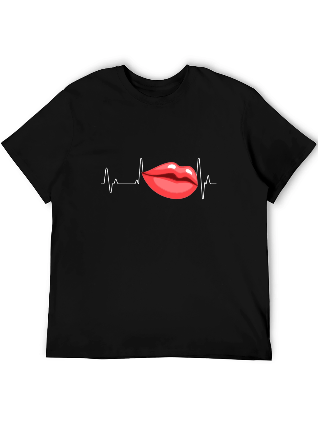 Black Heartbeat Lips Graphic Black T-Shirt view 5