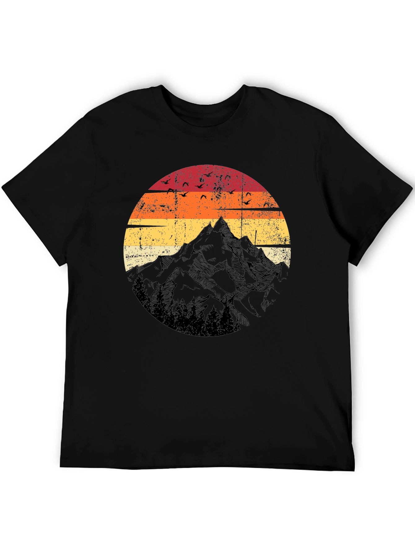 Black Retro Mountain Sunset T-Shirt - Black view 5