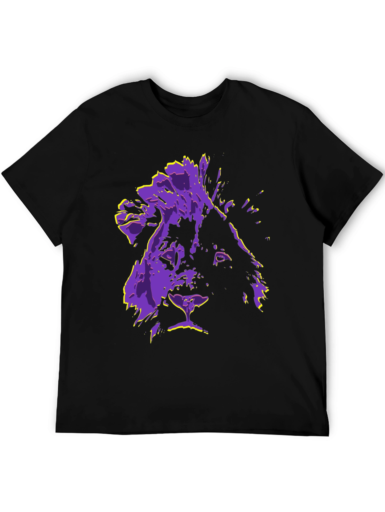 Black Lion Graphic Tee - Purple & Yellow Print T-Shirt view 5