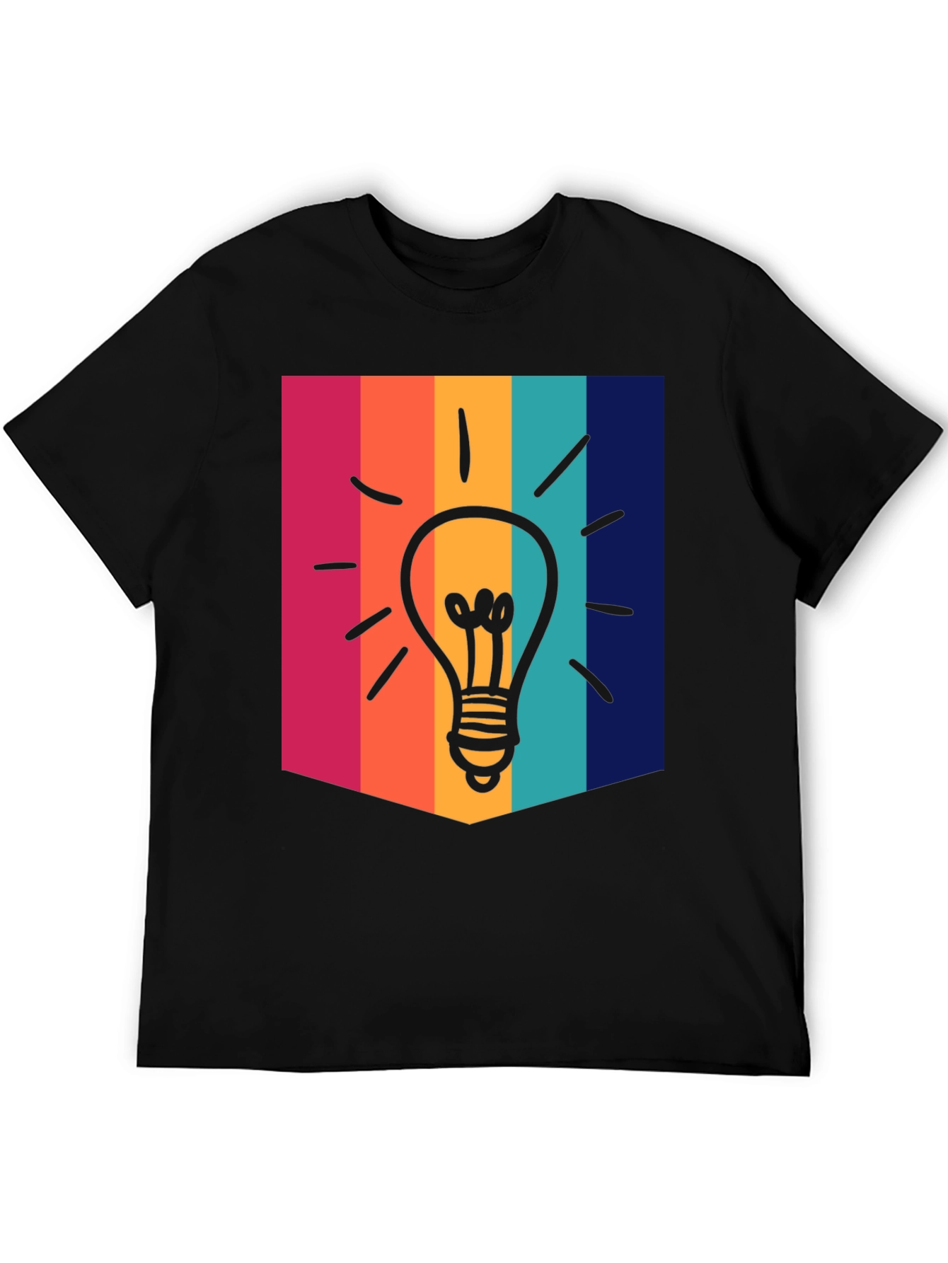 Black Creative Idea Bulb Colorful Stripe T-Shirt view 5
