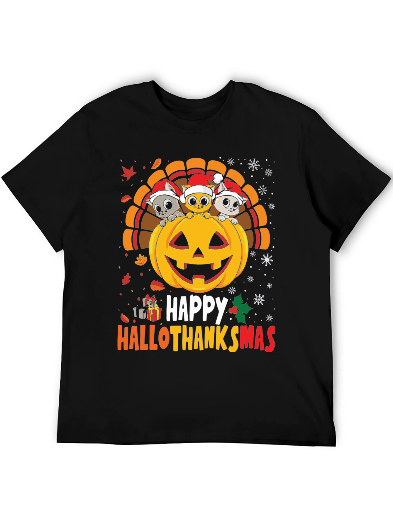 Black Happy Hallothanksmas T-Shirt view 5