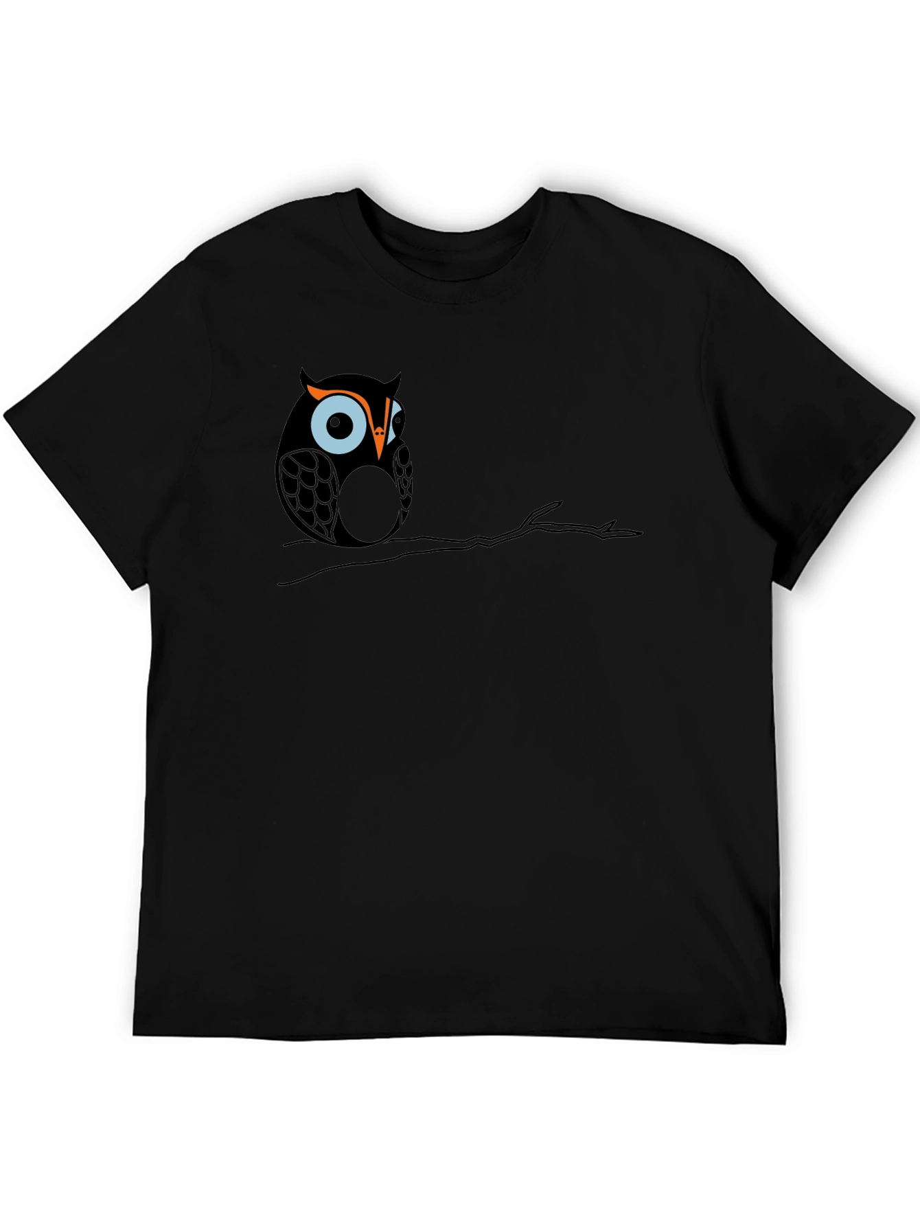 Black Owl on Branch Graphic Tee - Black Cotton T-Shirt view 5