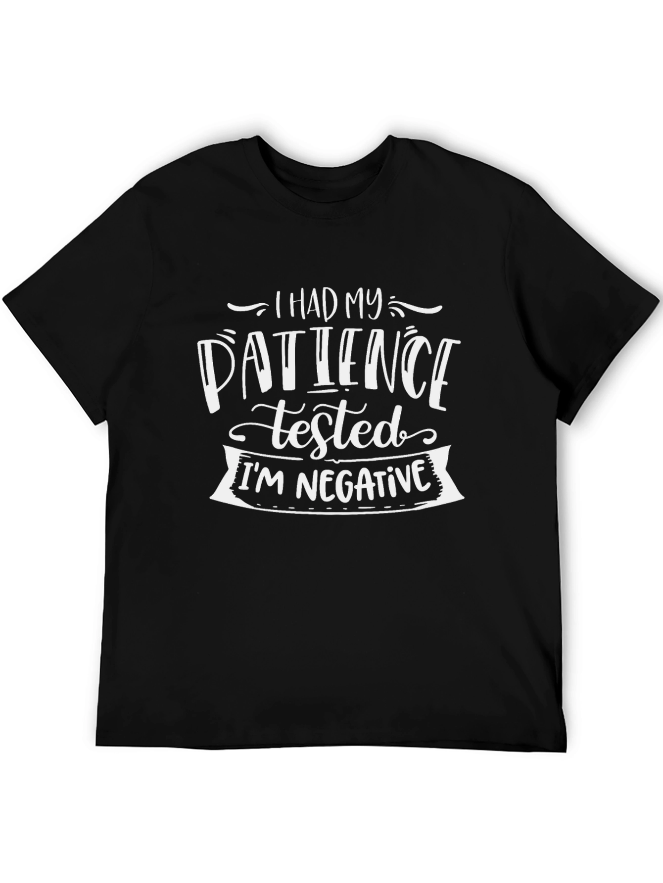 Black Humorous "Patience Tested" Graphic T-Shirt view 5