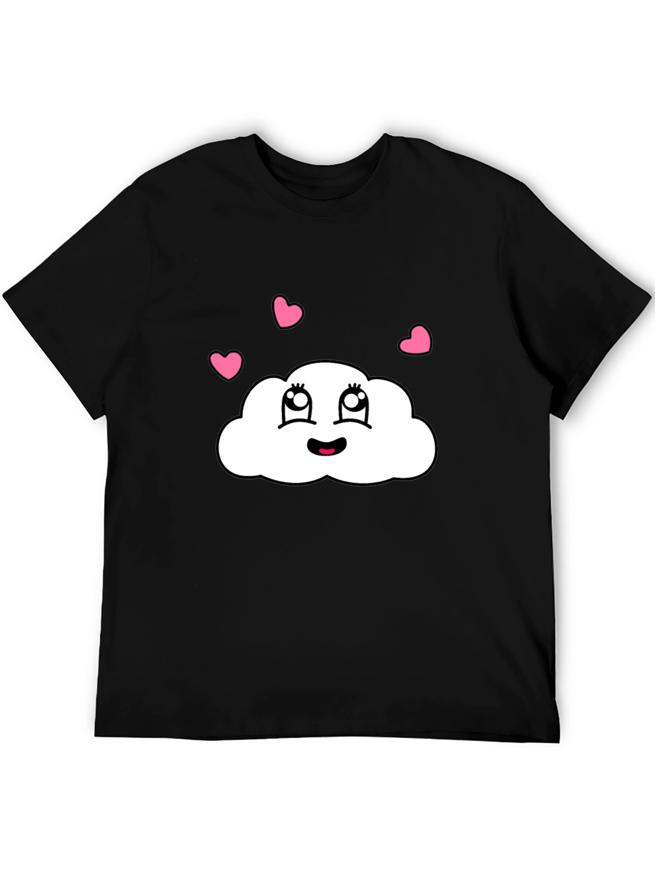 Black Cute Cloud T-Shirt - Black Cotton Tee with Heart Detail view 5
