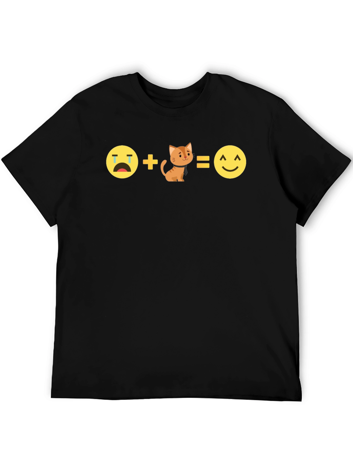 Black Sad + Kitten = Happy Black T-Shirt view 5