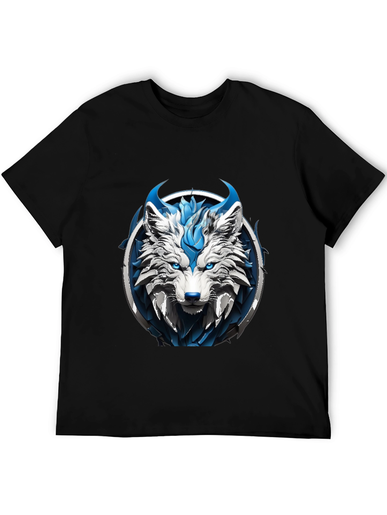 Black Abstract Blue Wolf Graphic Tee view 5