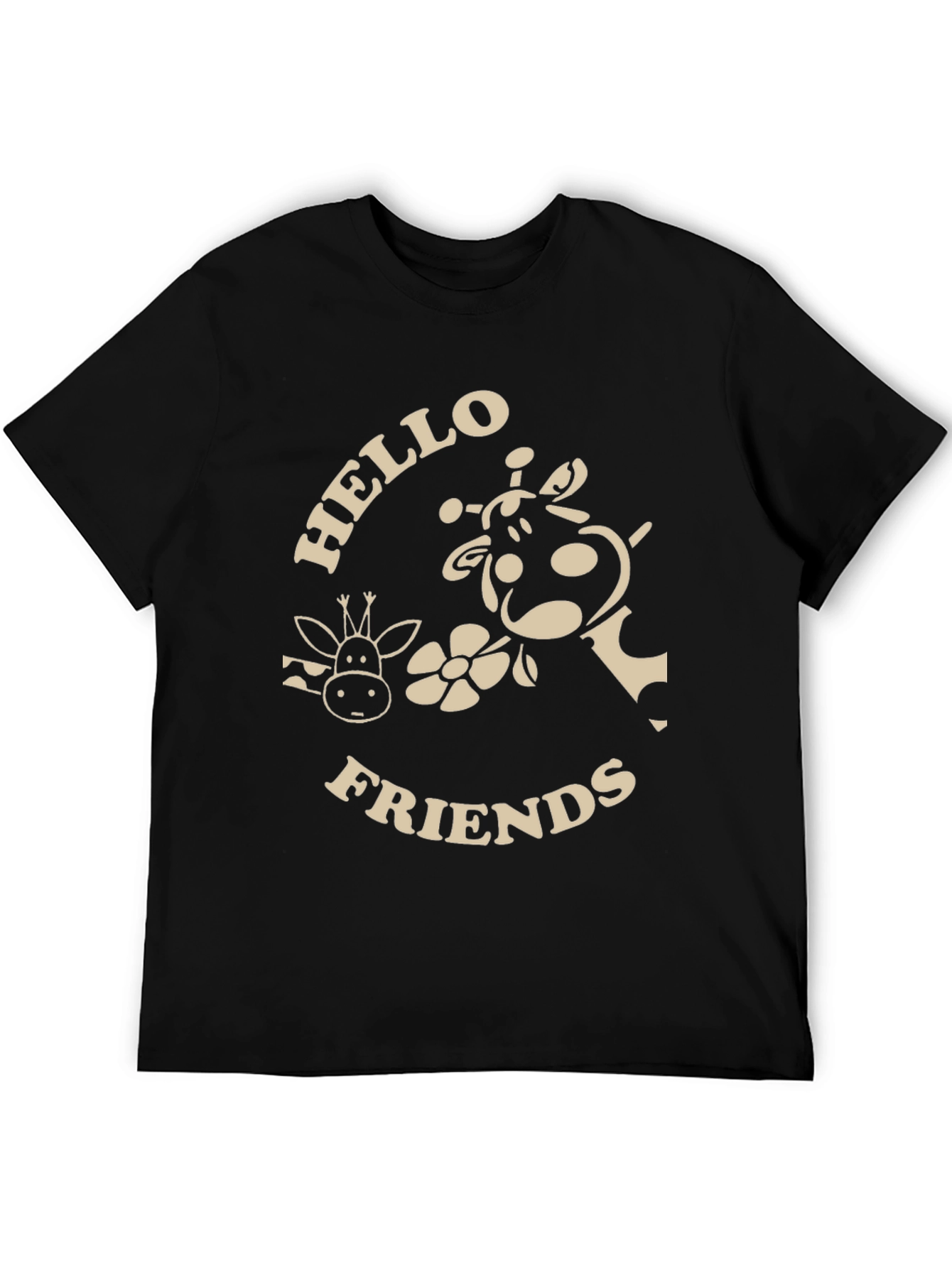 Black Hello Friends Giraffe Graphic T-Shirt view 5