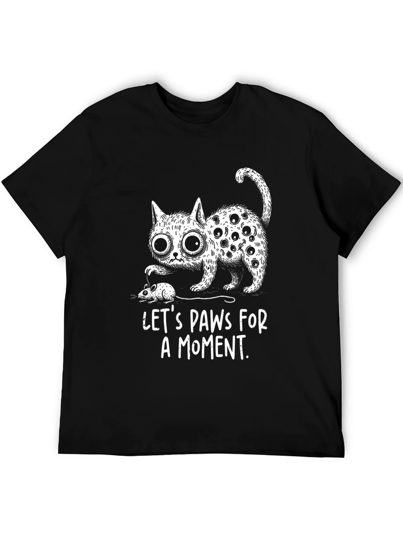 Black Funny Cat Graphic Tee: Let's Paws For A Moment view 5