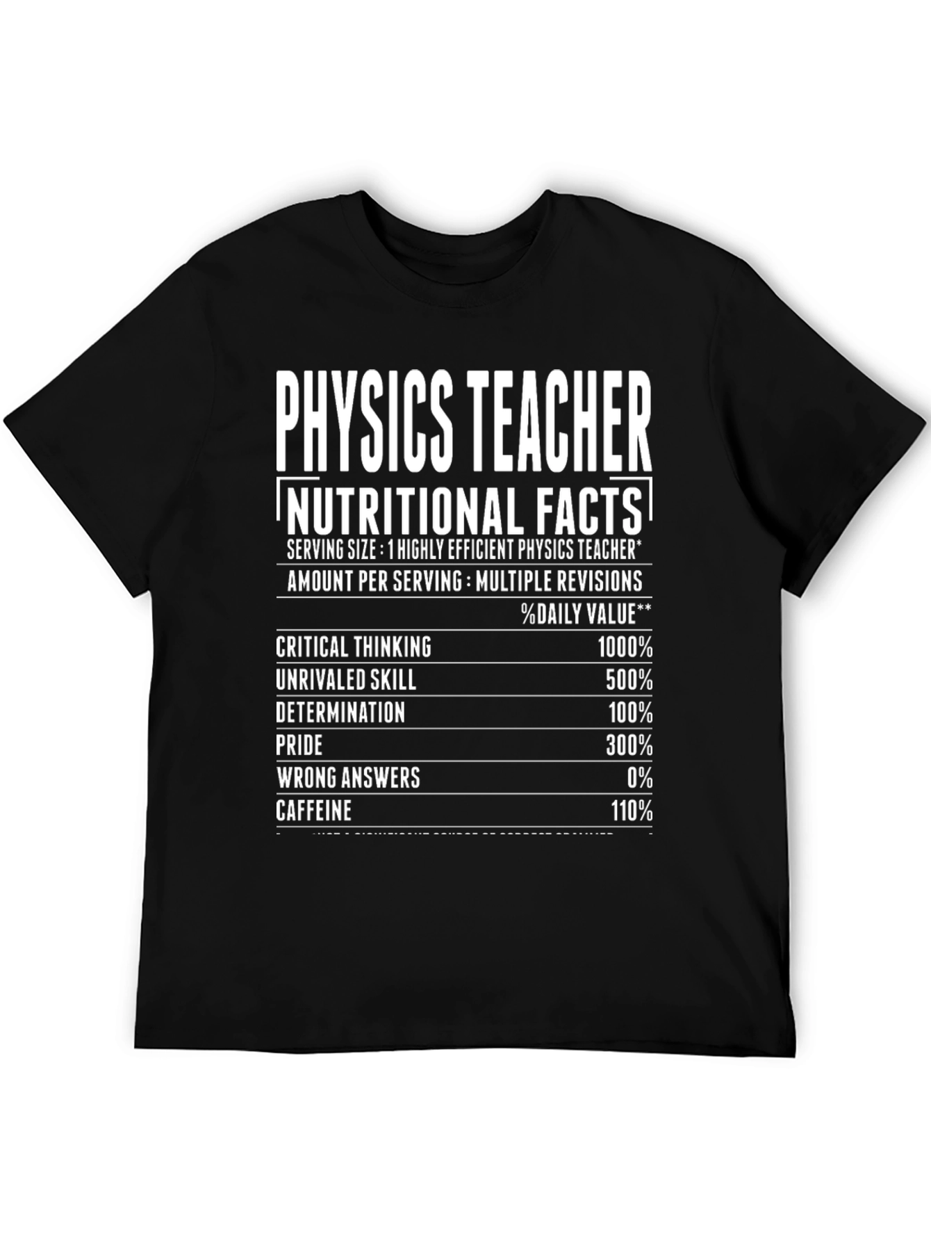 Black Physics Teacher Nutritional Facts T-Shirt view 5