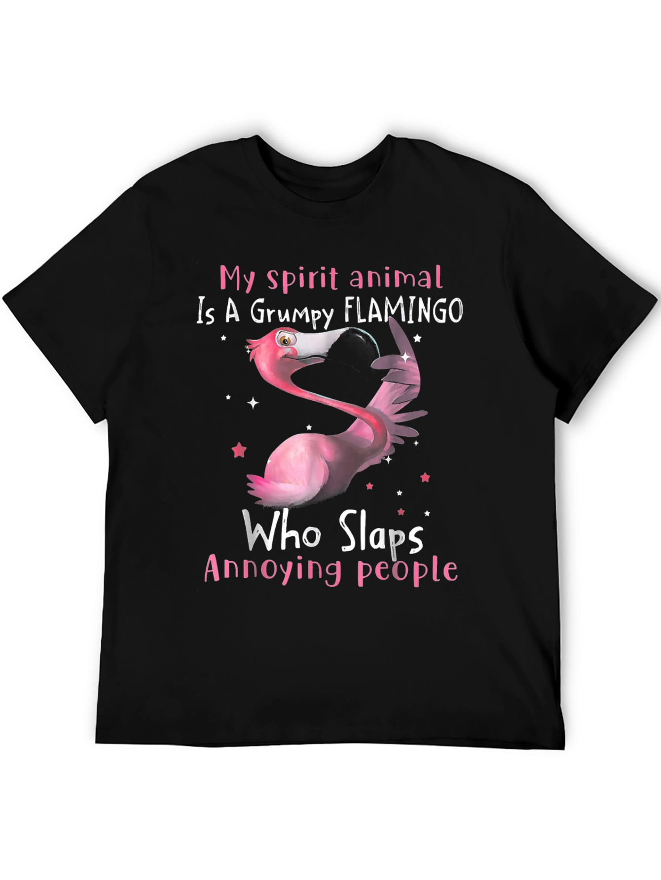 Black Grumpy Flamingo T-Shirt - Slap Annoying People Funny Tee view 5