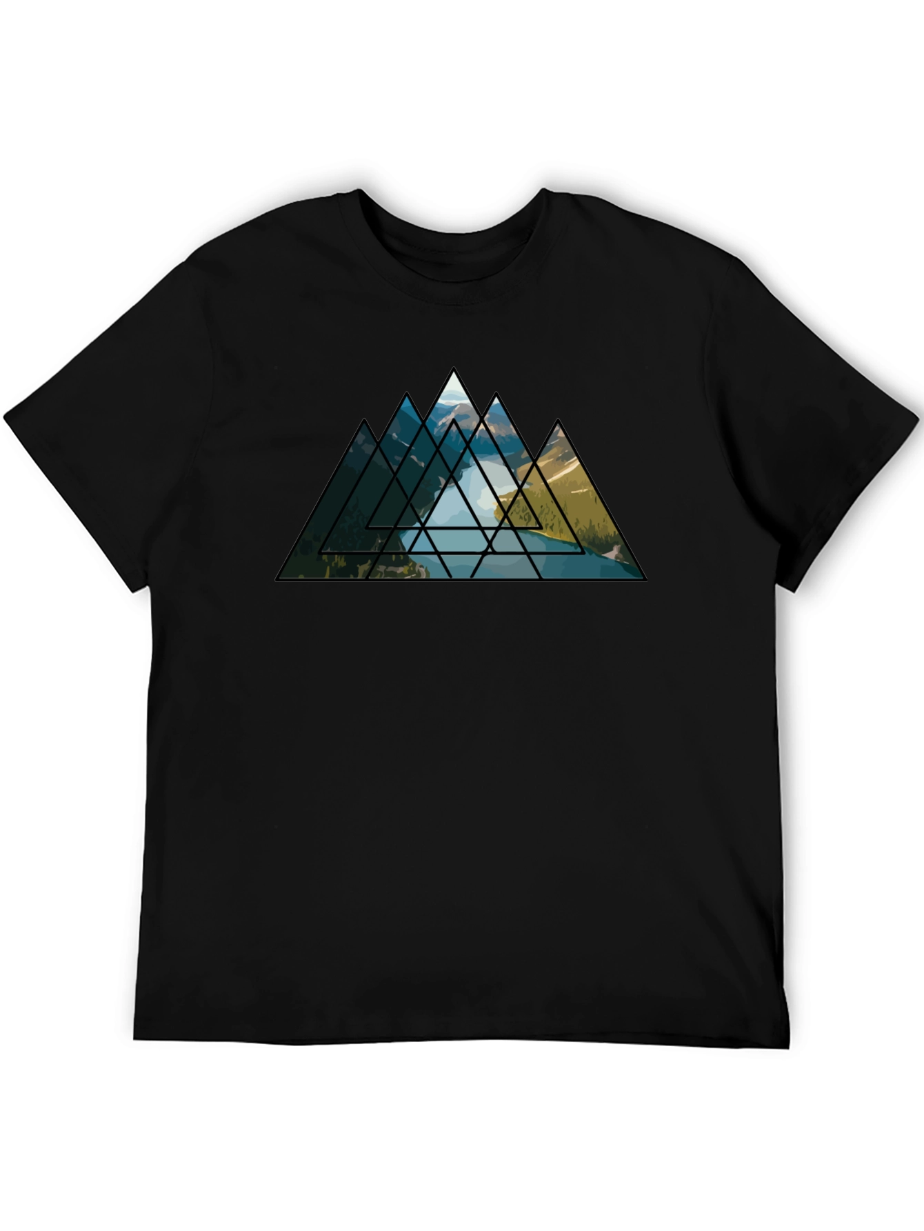 Black Geometric Mountainscape Graphic Tee view 5