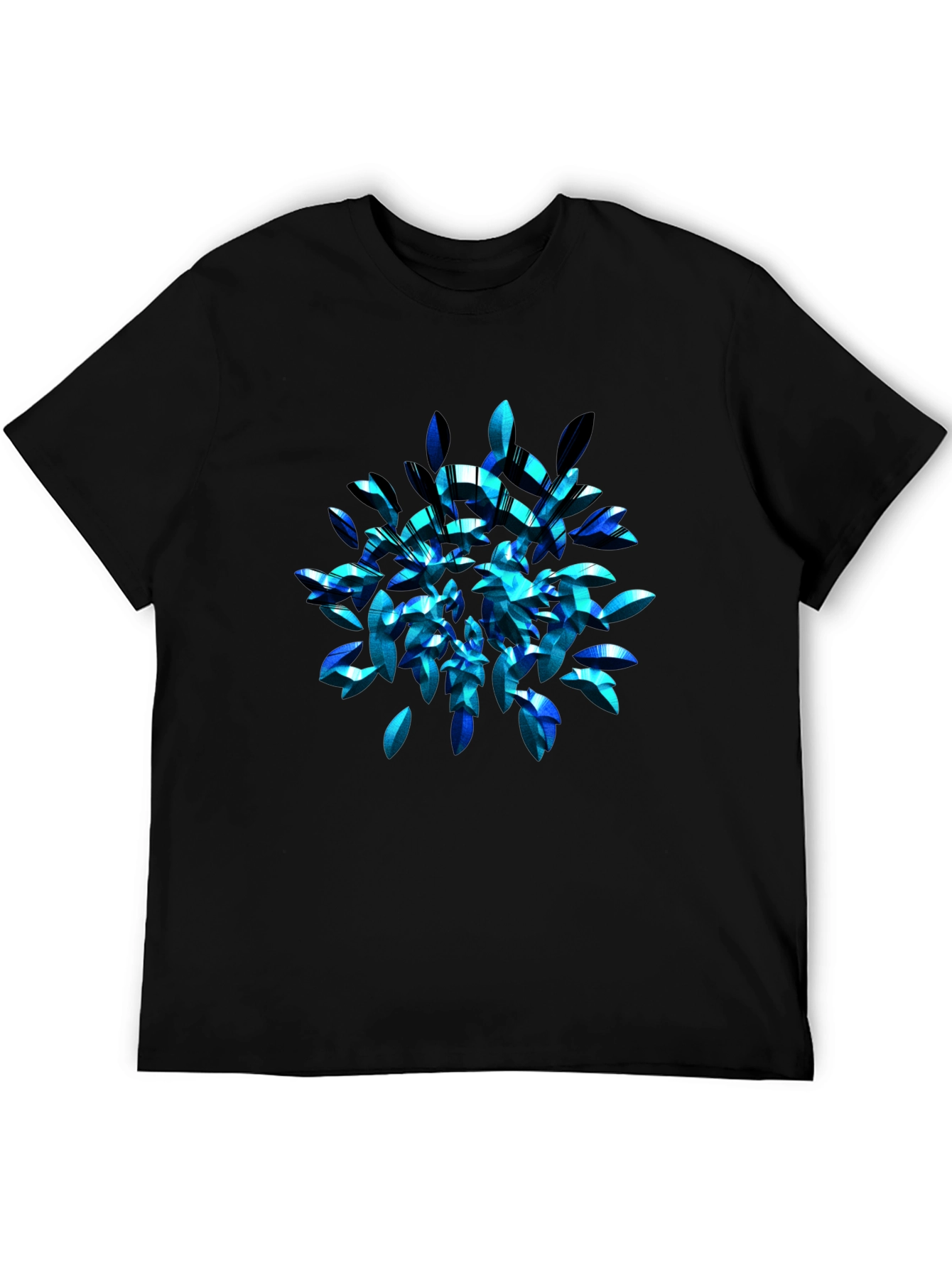 Black Abstract Blue Leaf T-Shirt - Modern Graphic Tee view 5