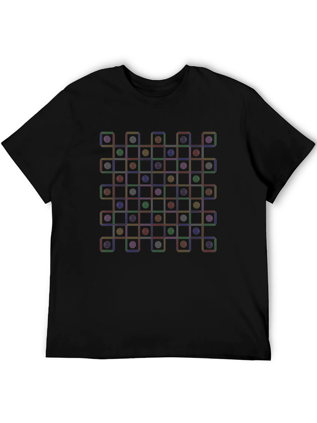 Black Geometric Circle & Square Grid T-Shirt - Modern Abstract Tee view 5