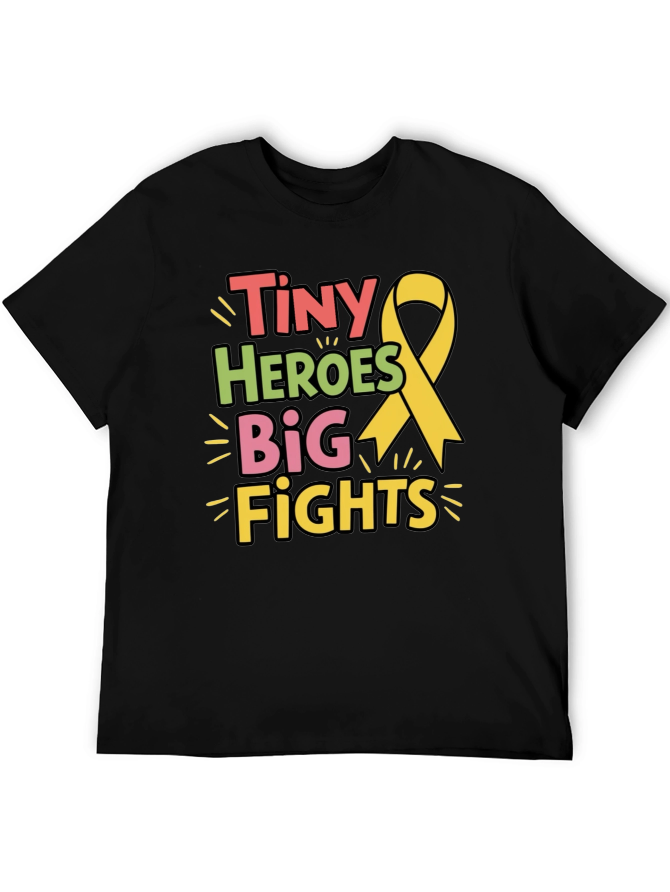 Black Tiny Heroes Big Fights T-Shirt - Childhood Cancer Awareness view 5