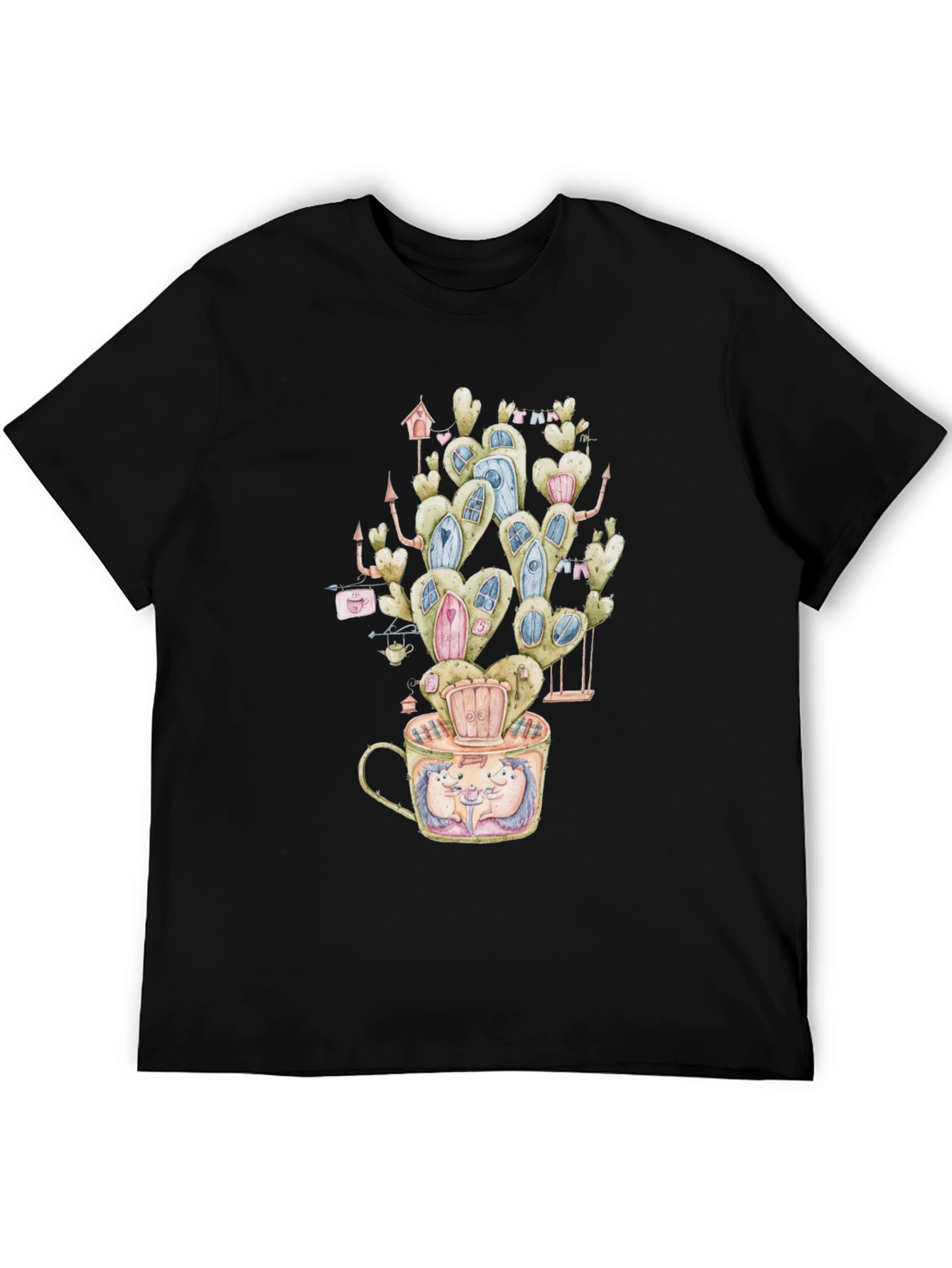 Black Whimsical Hedgehog Cactus Tee view 5