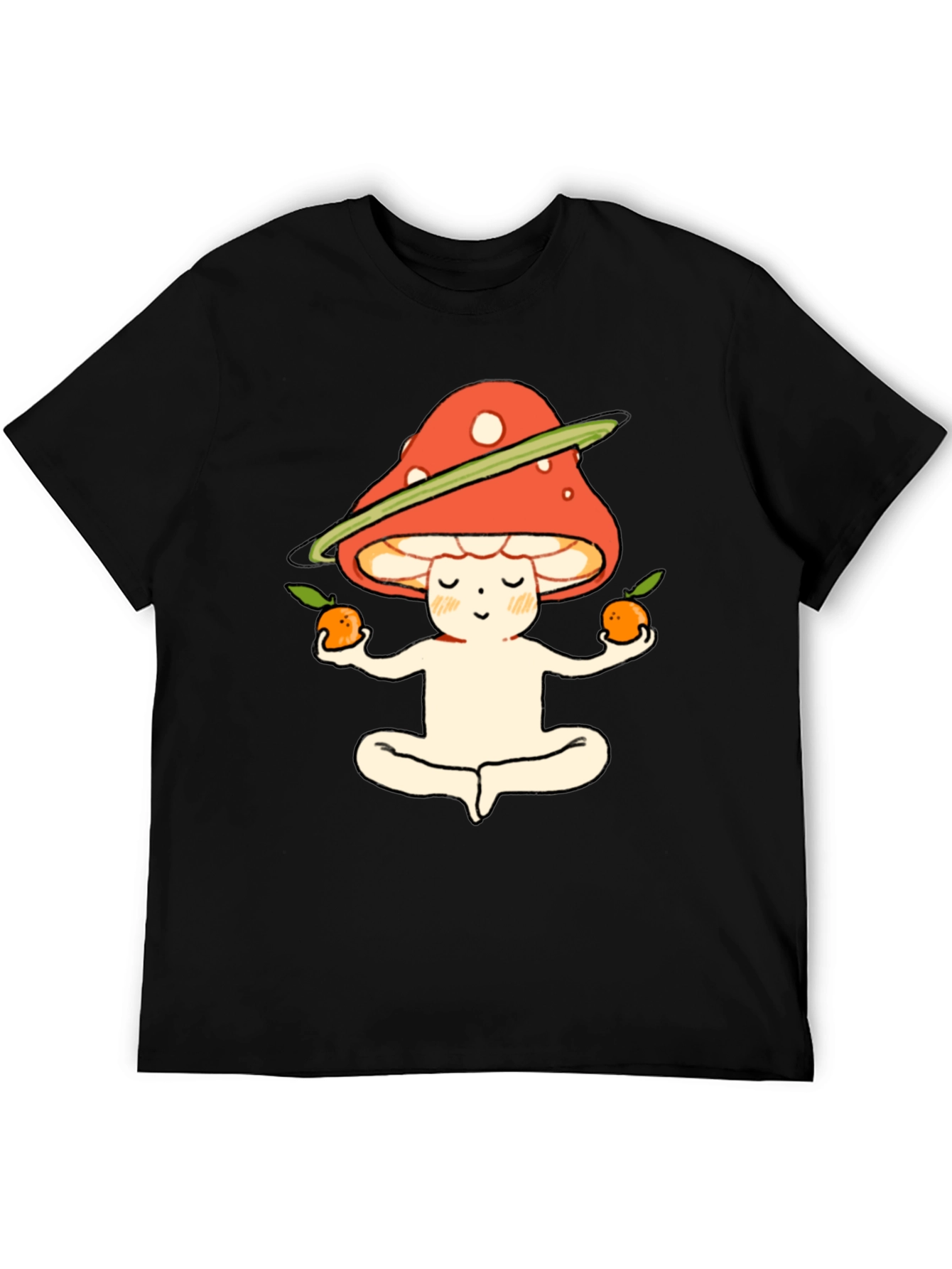 Black Meditating Mushroom T-Shirt view 5