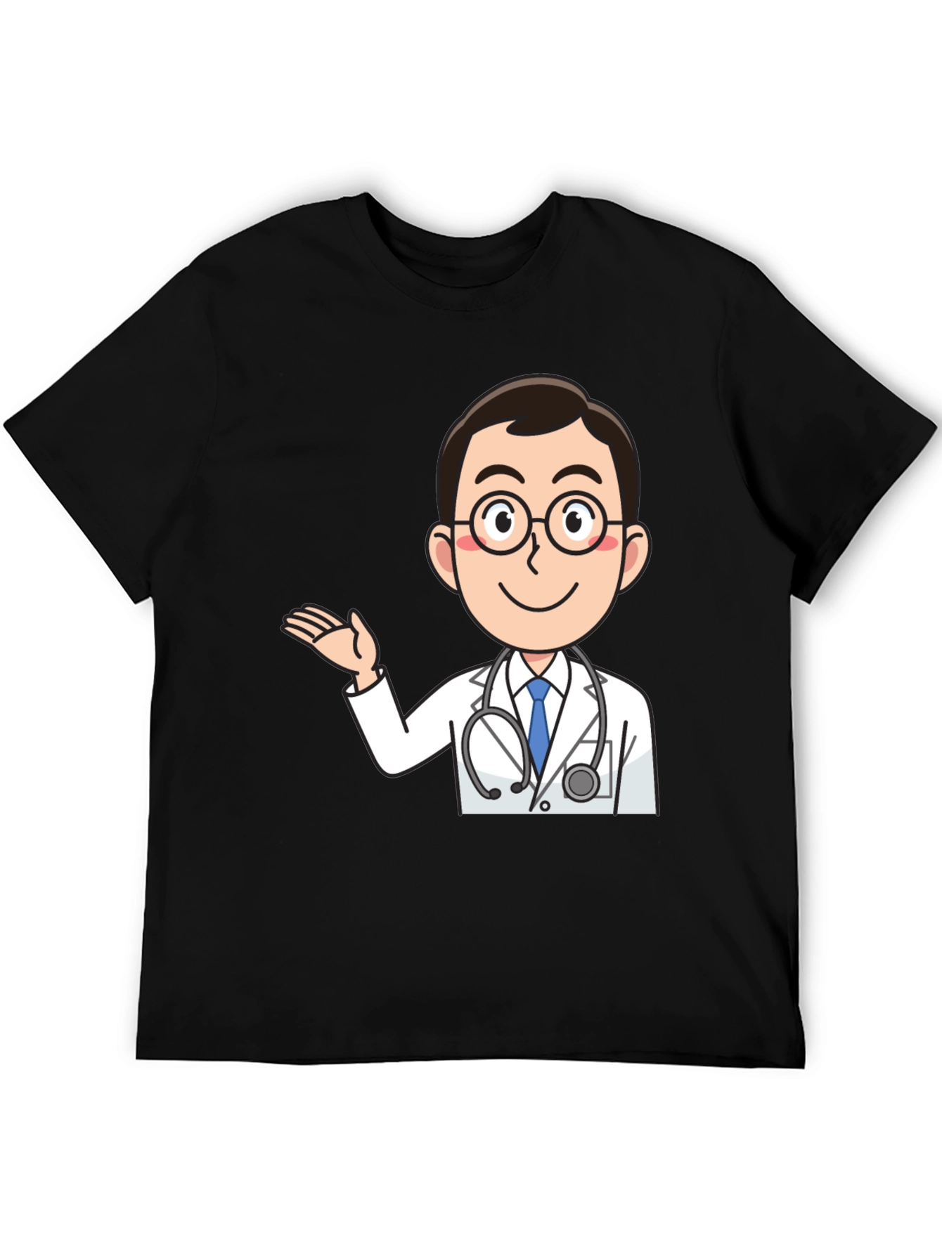 Black Cartoon Doctor Graphic T-Shirt - Black Cotton Tee view 5