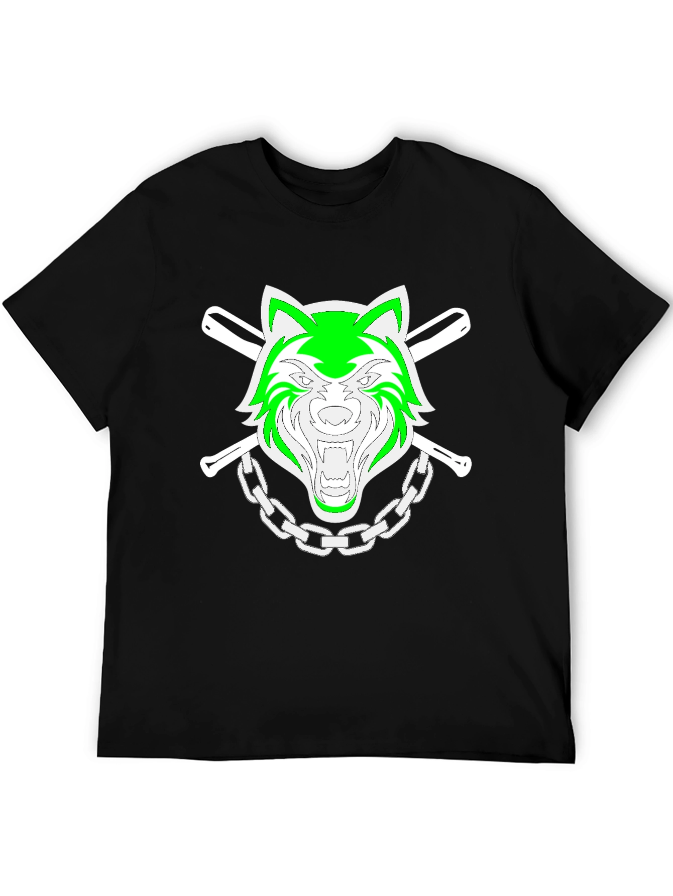 Black Green Wolf Graphic Black T-Shirt view 5