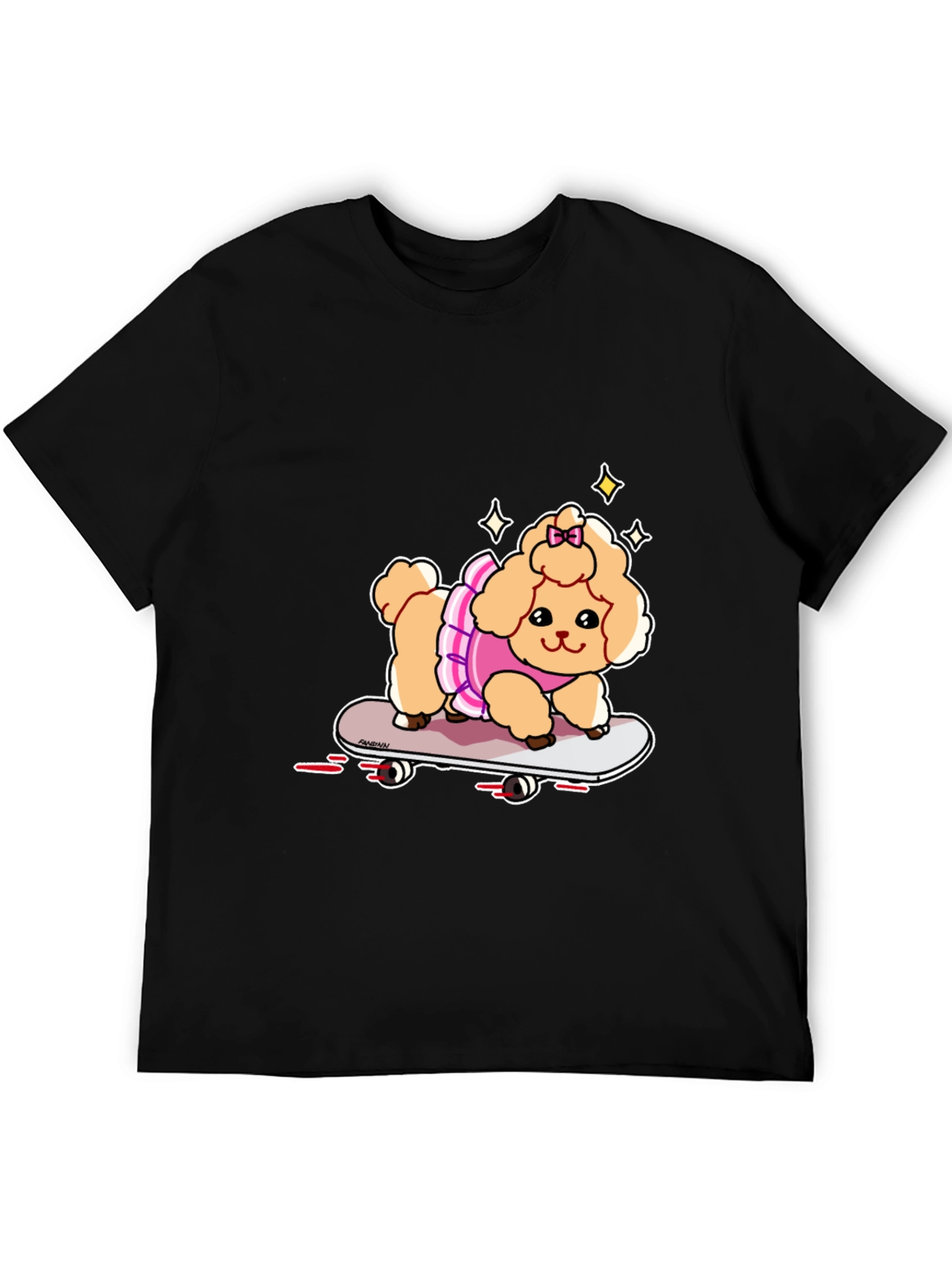 Black Cute Skateboard Poodle T-Shirt view 5