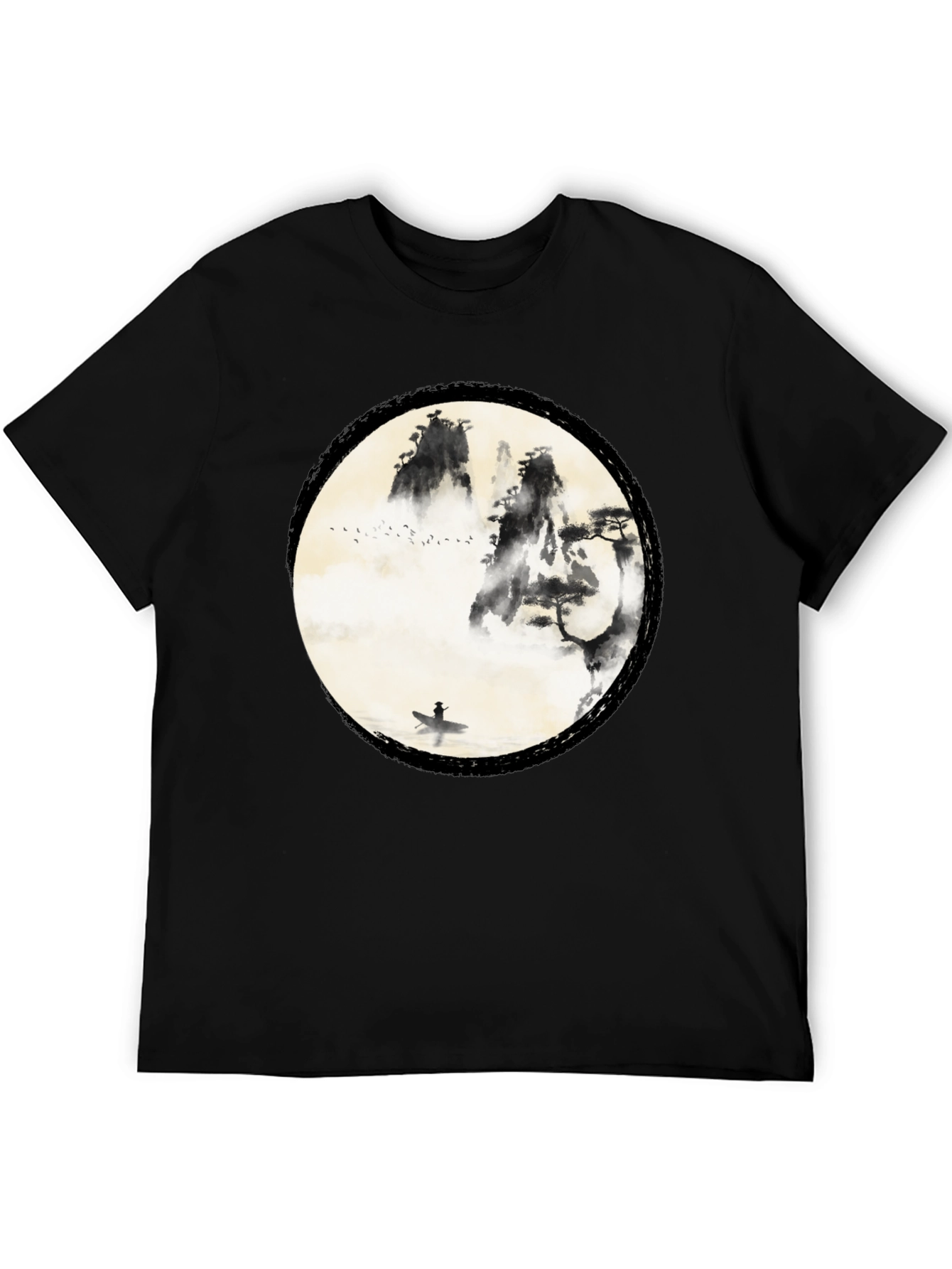 Black Zen Mountain & Boat Graphic Tee - Black view 5