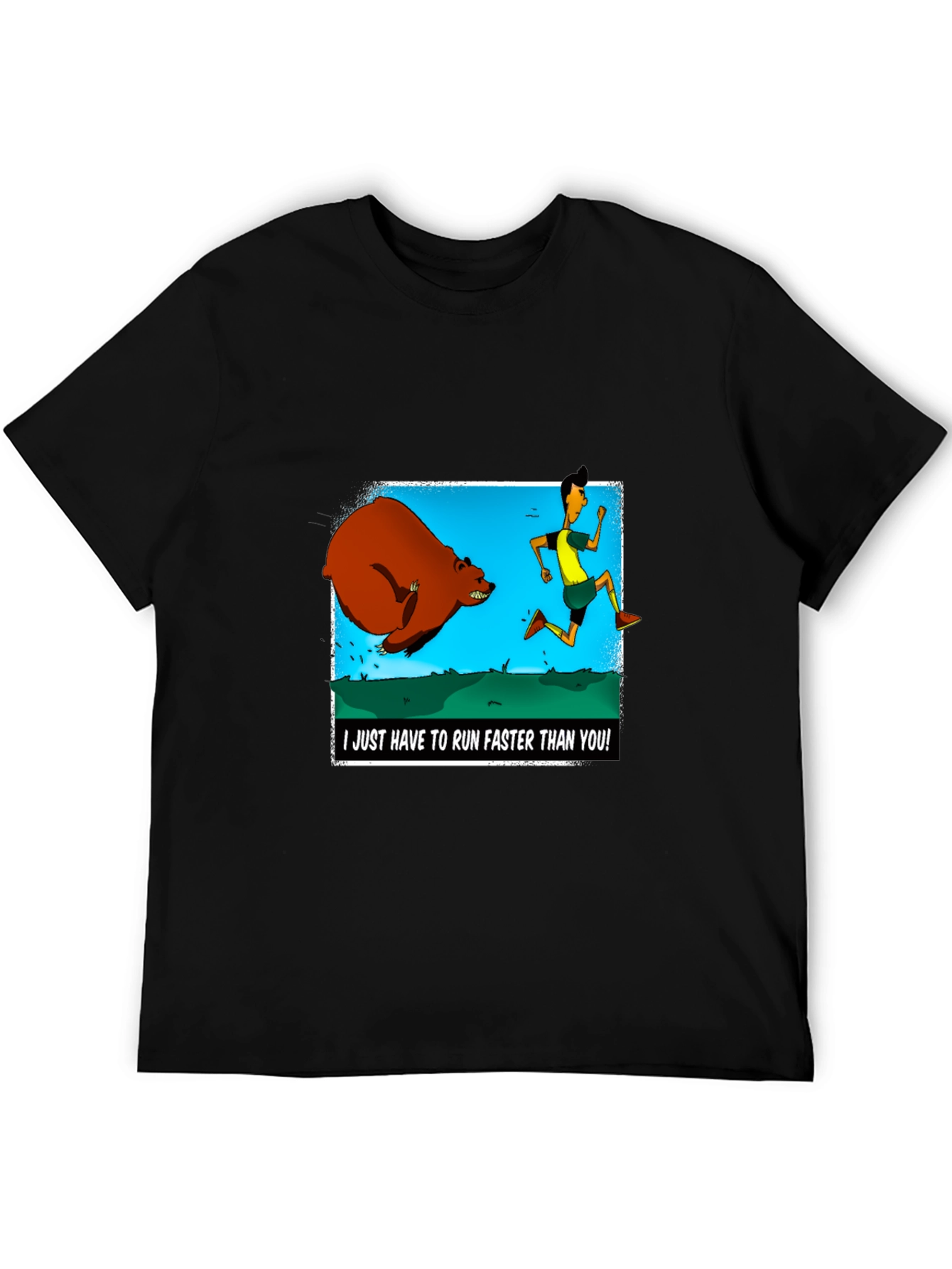 Black Run Faster Than You T-Shirt: Bear Chase Graphic Tee view 5