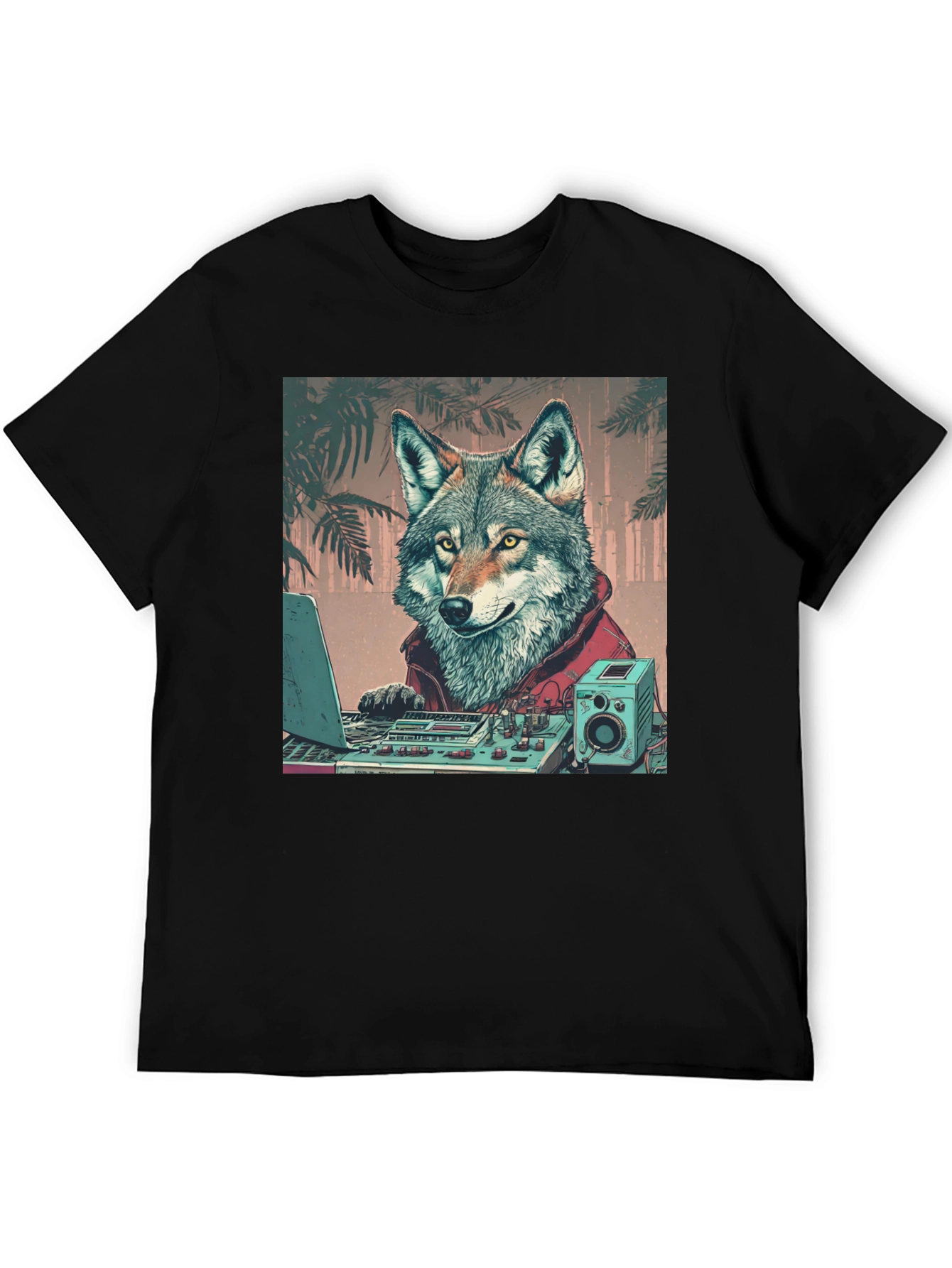 Black DJ Wolf Graphic Tee - Cool Animal Lover Shirt view 5