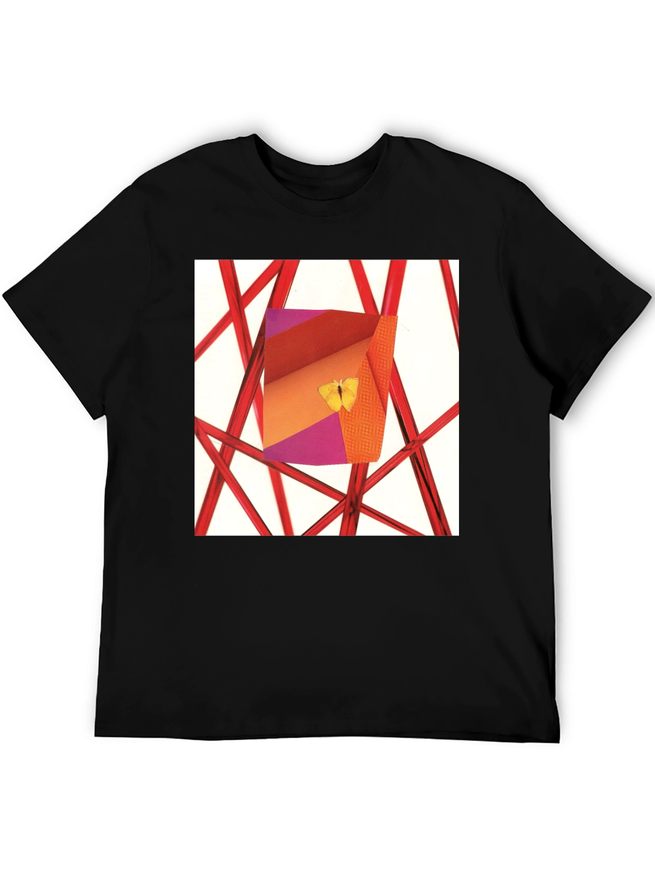 Black Abstract Art T-Shirt: Butterfly Graphic Tee view 5