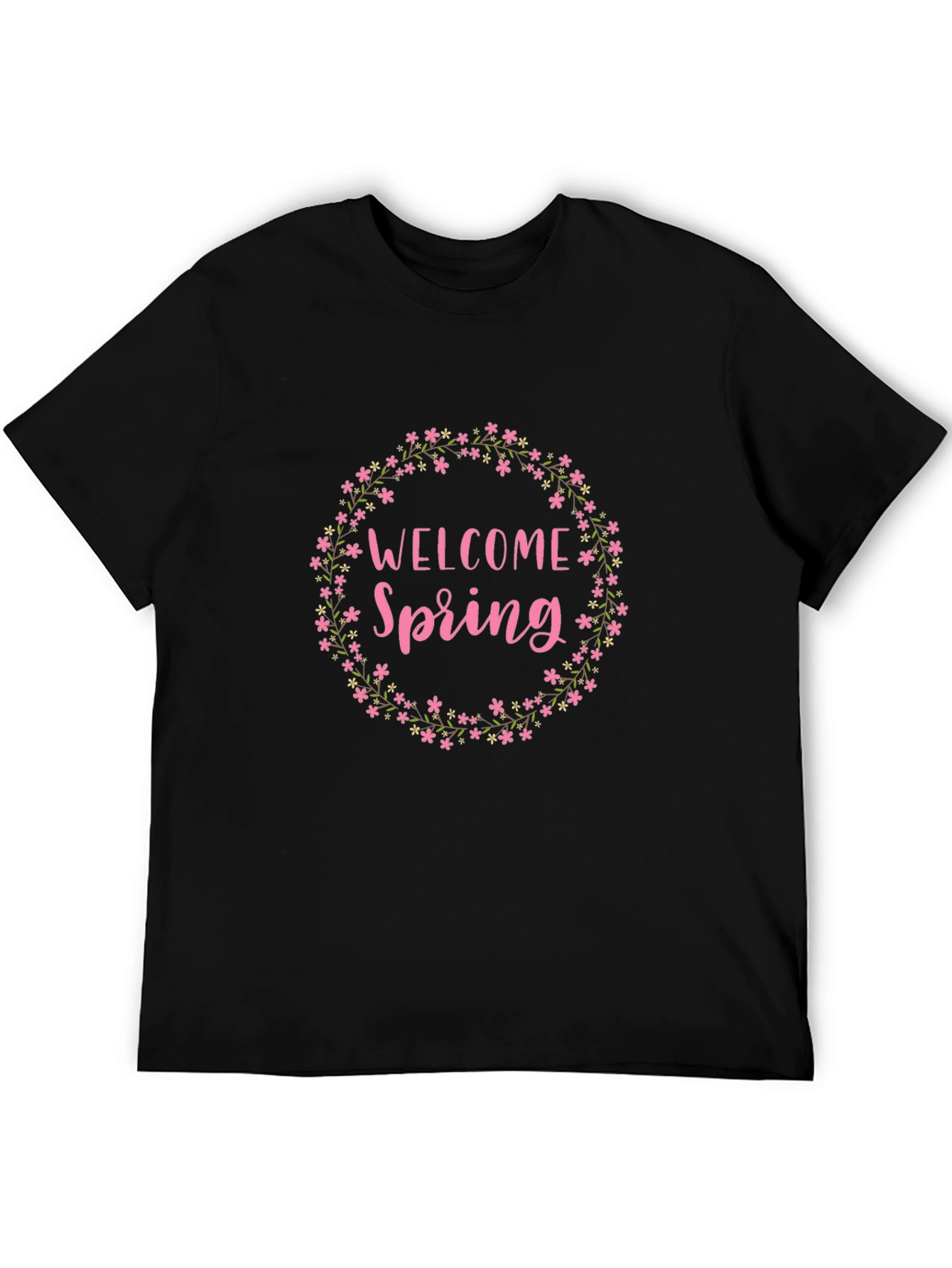 Black Welcome Spring Floral Wreath Graphic Tee view 5