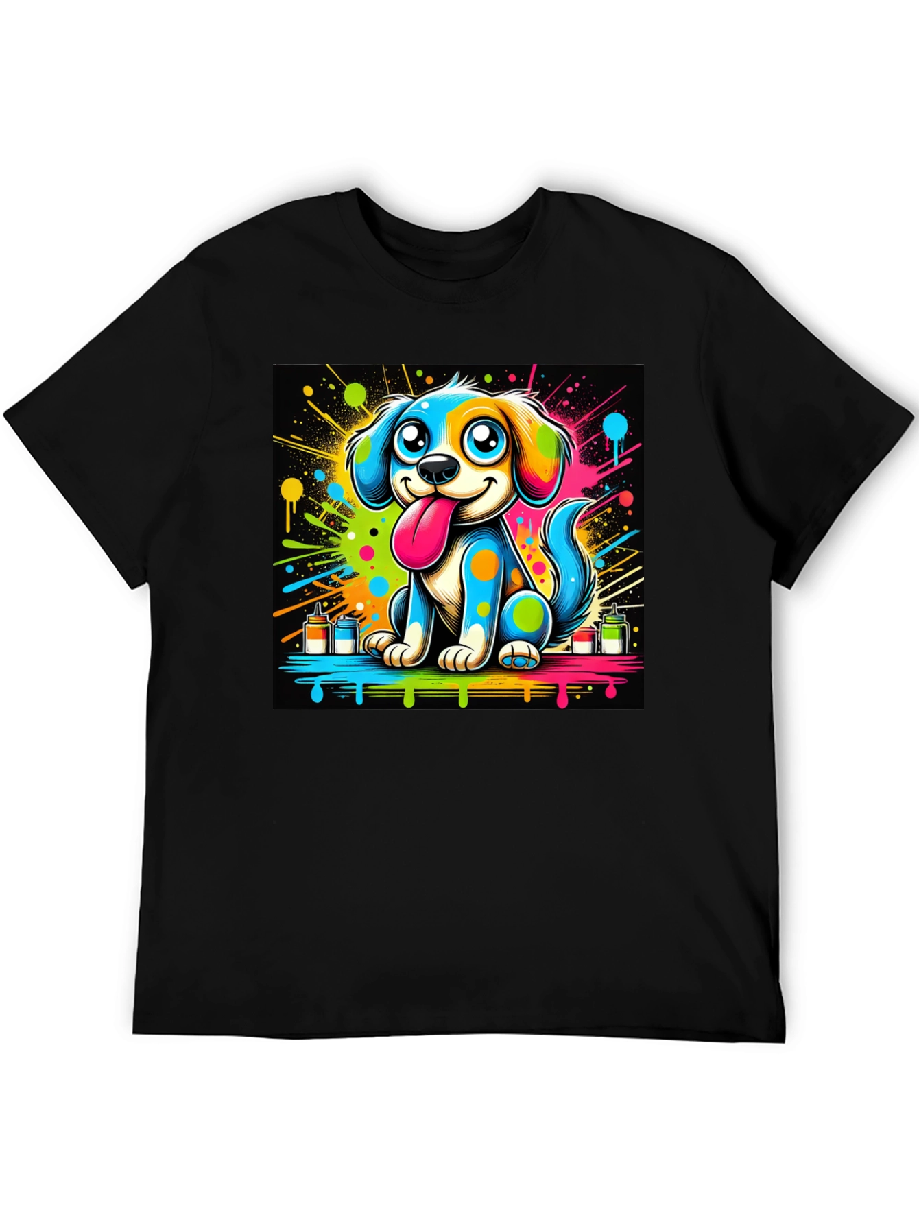 Black Colorful Cartoon Dog Graphic Tee view 5