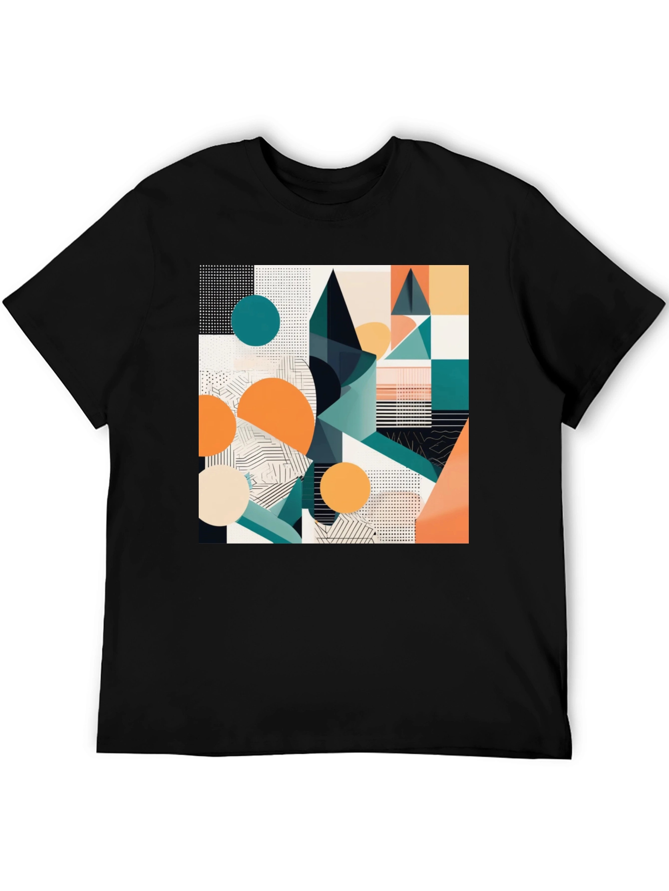 Black Abstract Geometric Print Black T-Shirt view 5