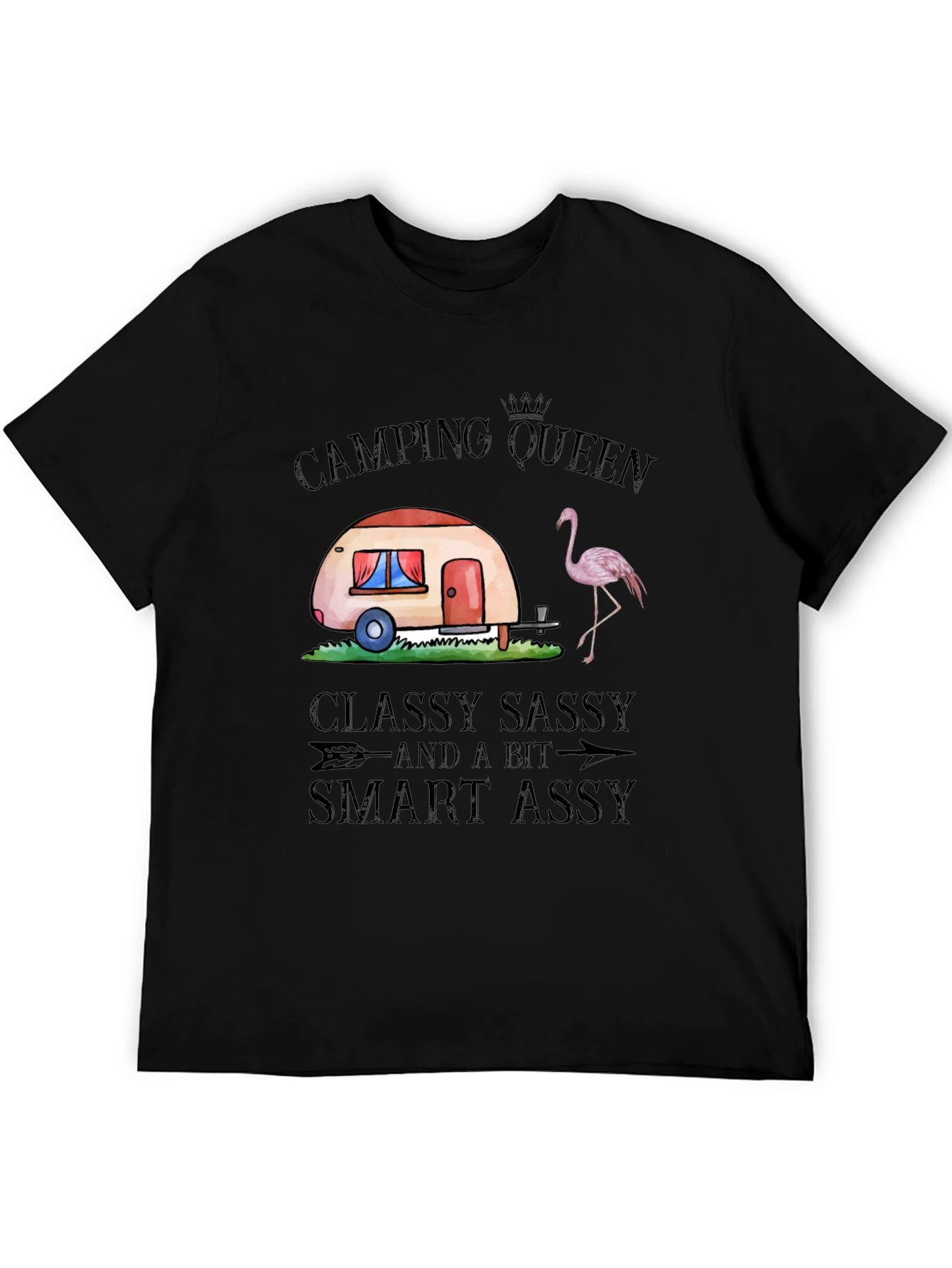 Black Camping Queen Graphic T-Shirt, Classy Sassy Smart Assy view 5