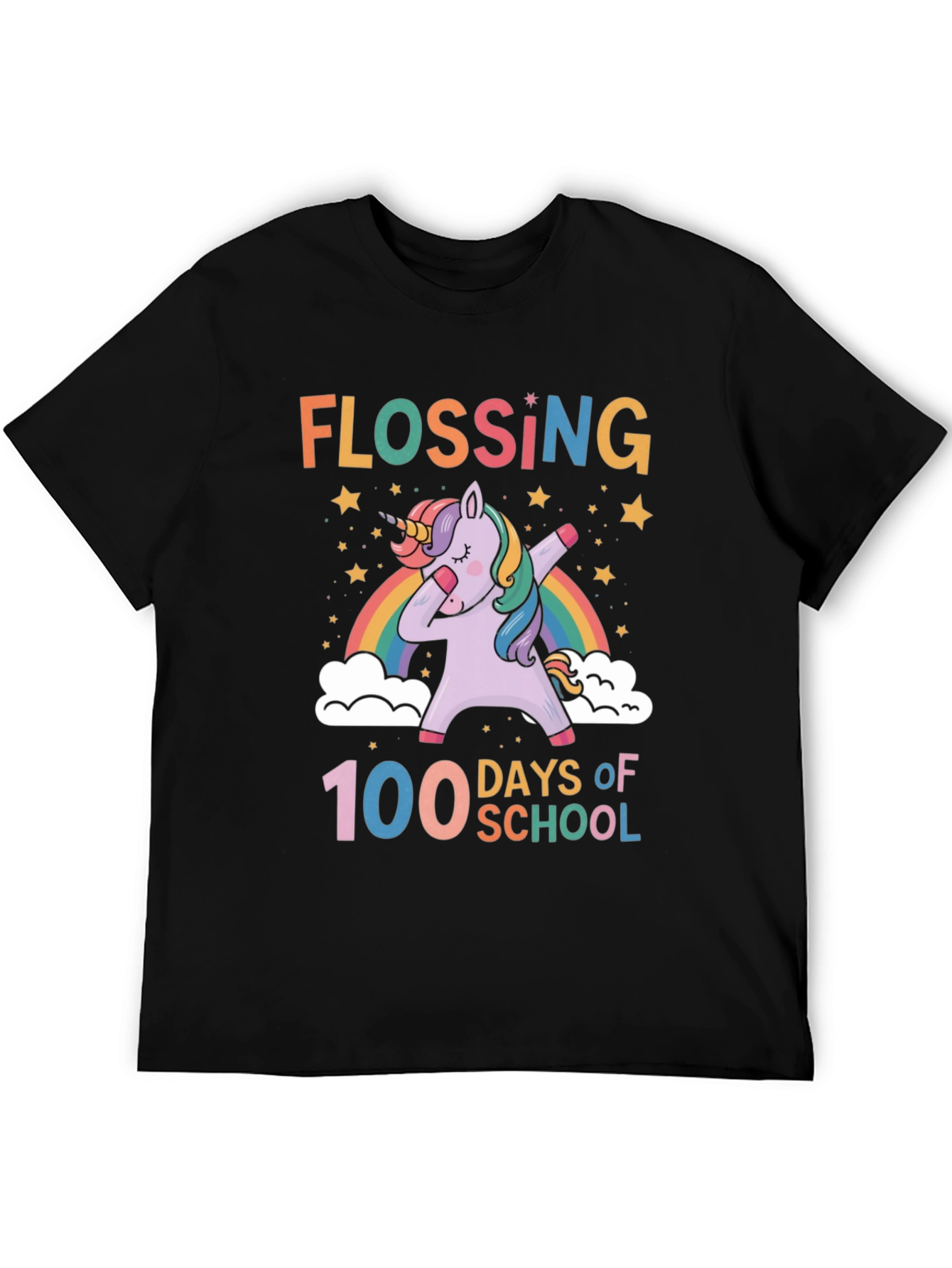 Black Flossing Unicorn 100 Days of School T-Shirt view 5