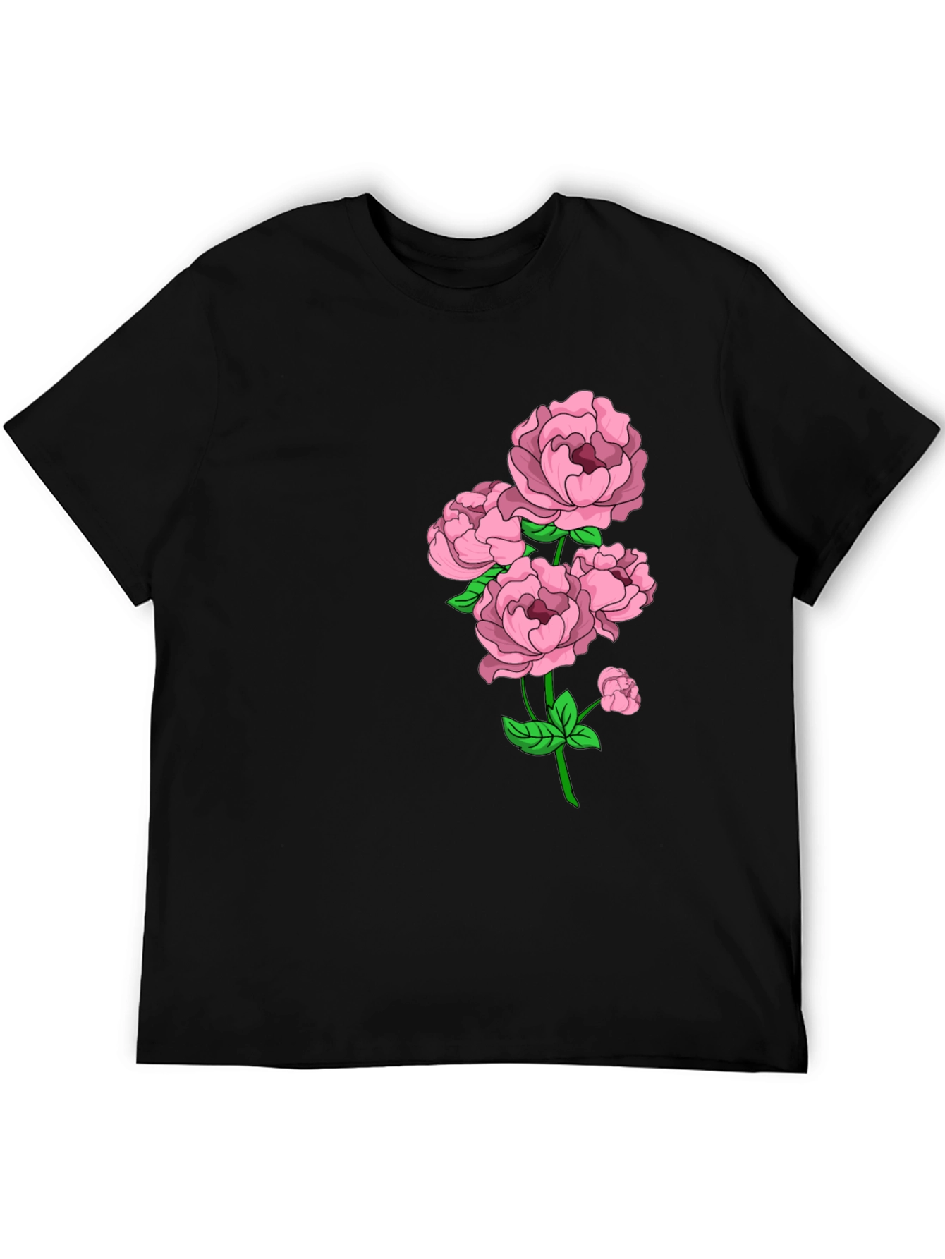 Black Floral Print Crew Neck Tee - Elegant Casual Wear view 5