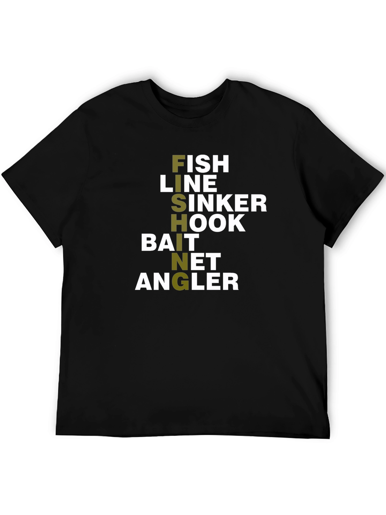 Black Fishing T-Shirt: Fish, Hook, Line, Bait, Angler Design view 5