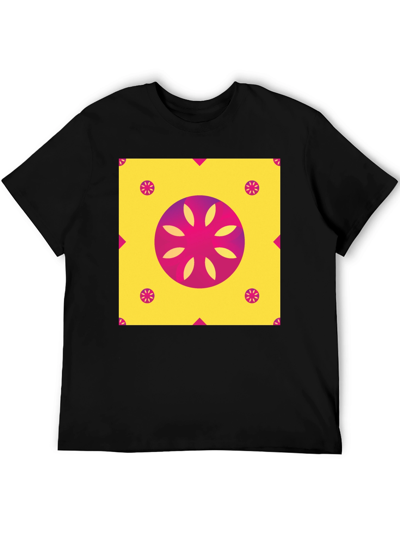 Black Geometric Floral Print T-Shirt - Vibrant Design view 5