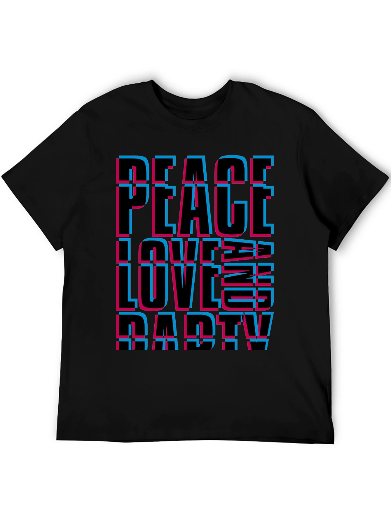 Black Peace Love Party Graphic Tee - Black Casual T-Shirt view 5