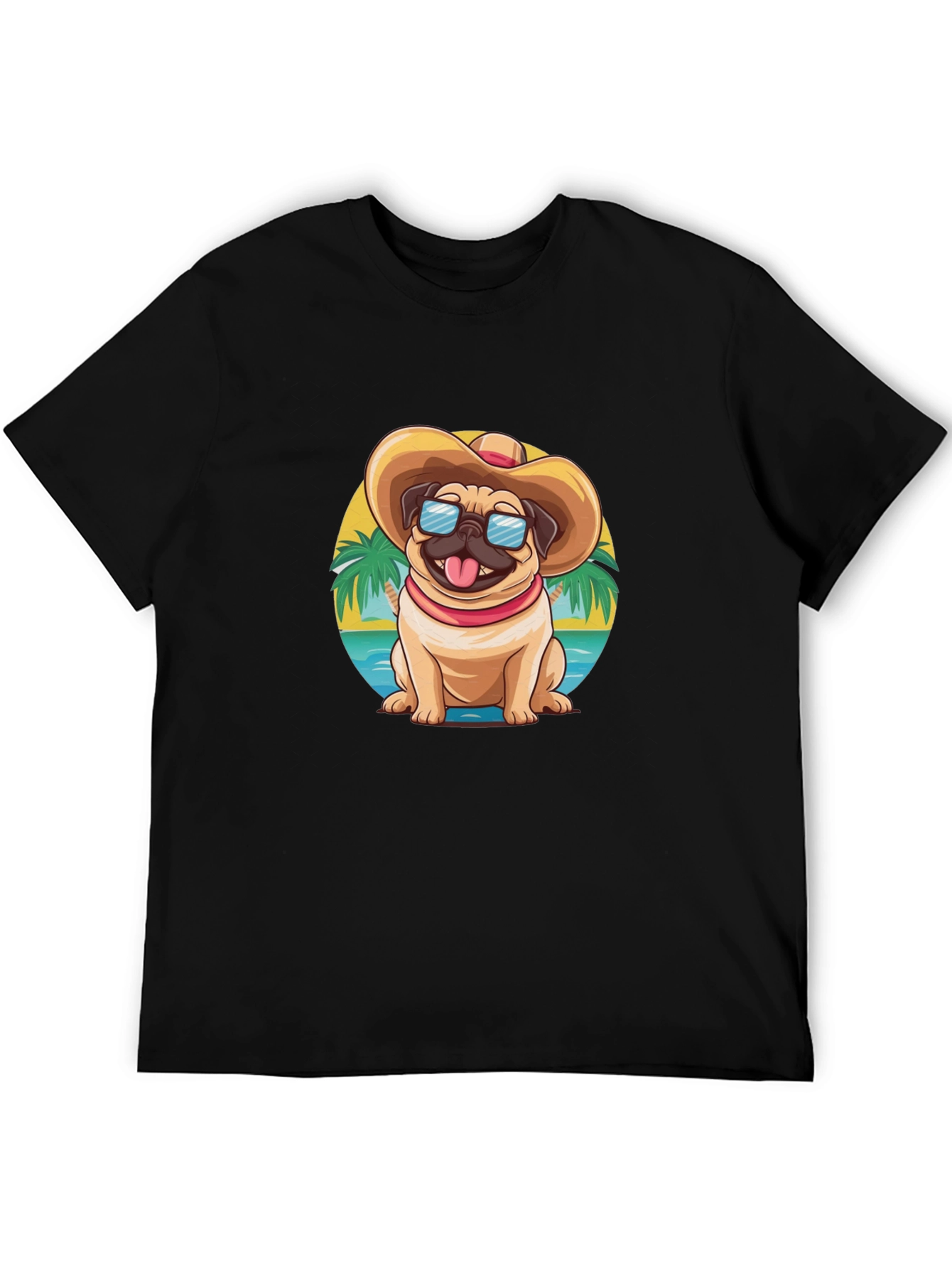 Black Pug Beach T-Shirt - Summer Dog Tee view 5