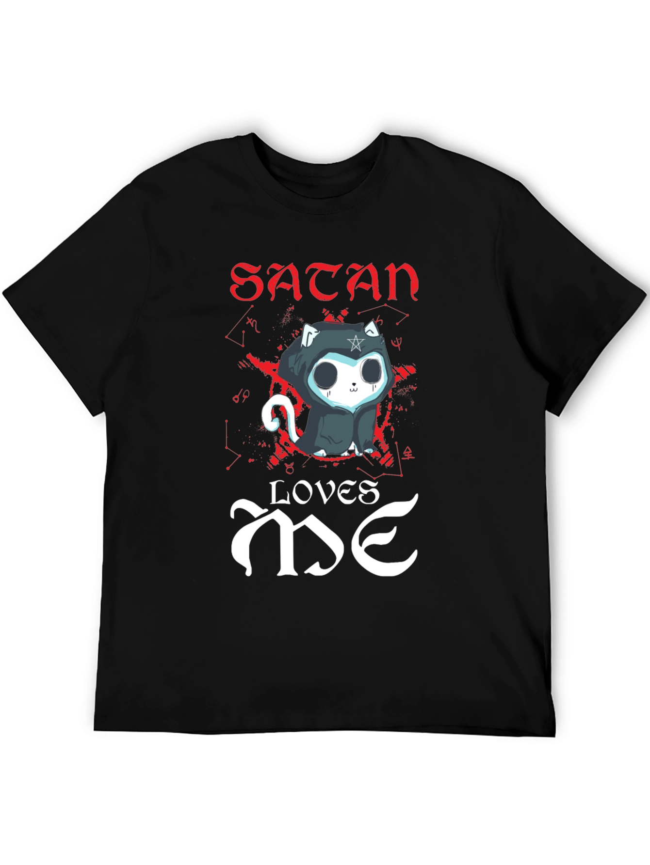 Black Satan Loves Me Cat Graphic Tee - Black Cotton T-Shirt view 5