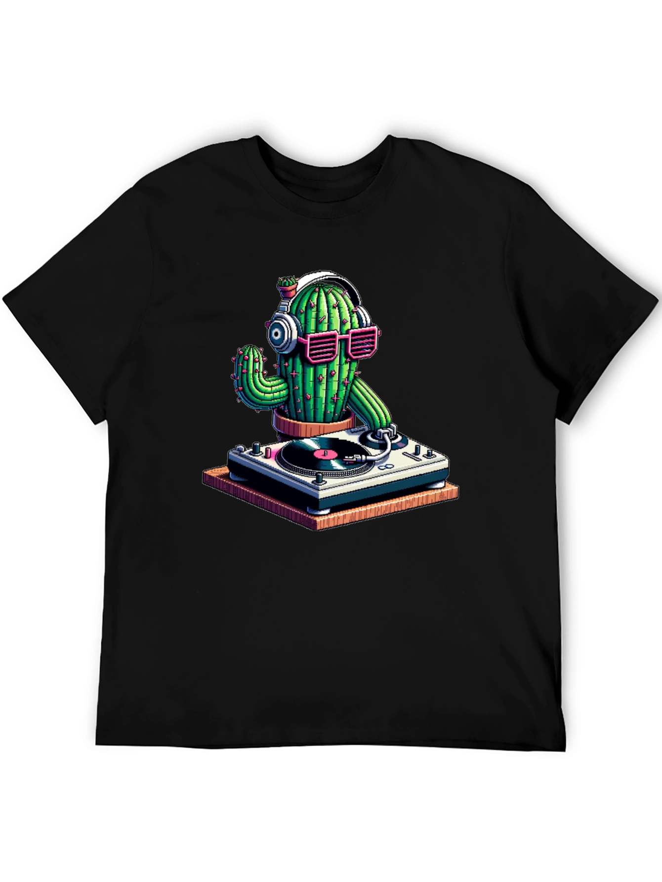 Black DJ Cactus T-Shirt - Black Cotton Tee view 5