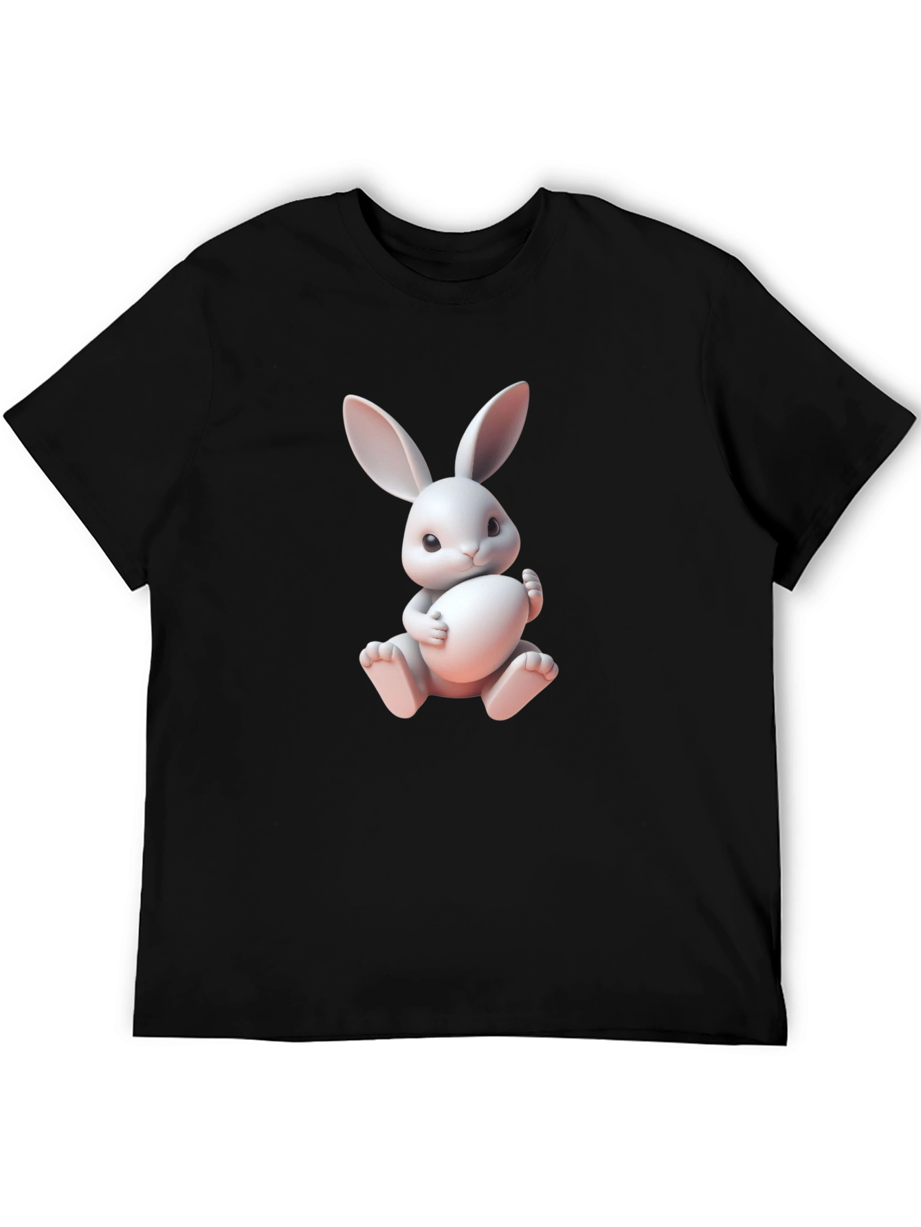 Black Cute Bunny Graphic Tee - Soft Cotton Blend view 5